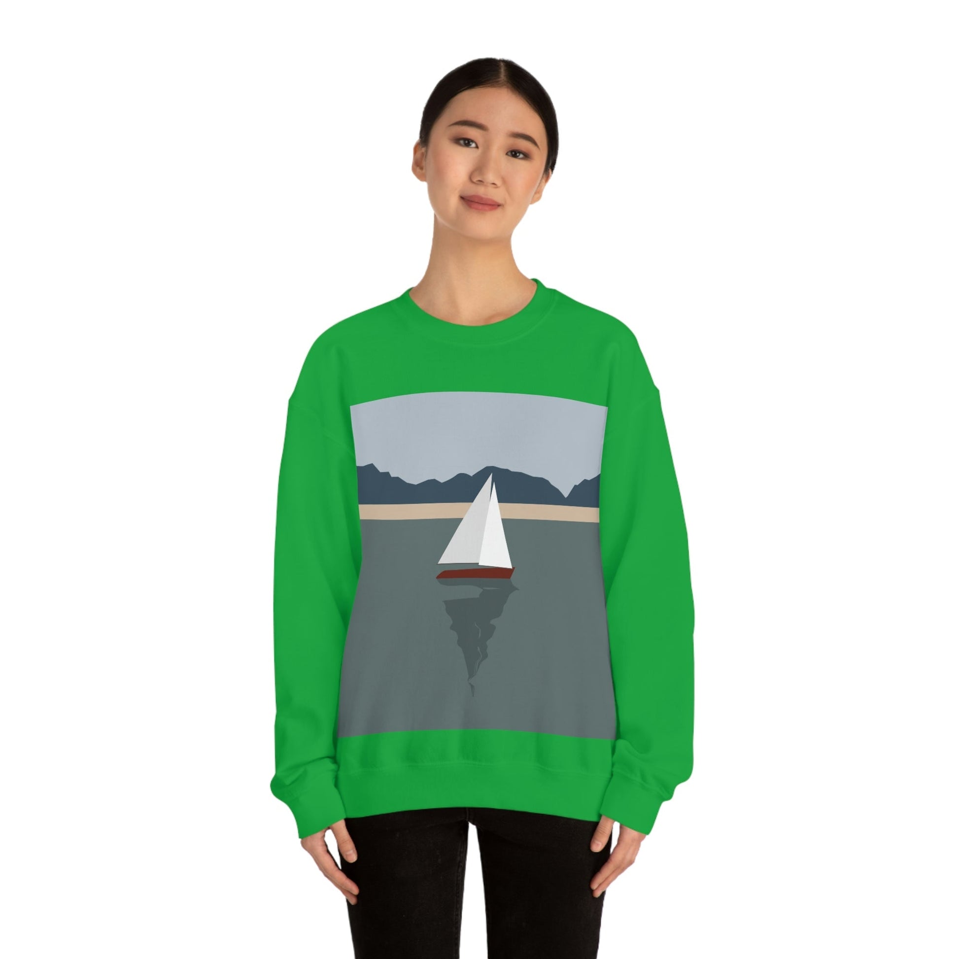 Sailboat Yacht Summertime Sea View Minimal Nature Art Unisex Heavy Blend™ Crewneck Sweatshirt Ichaku [Perfect Gifts Selection]