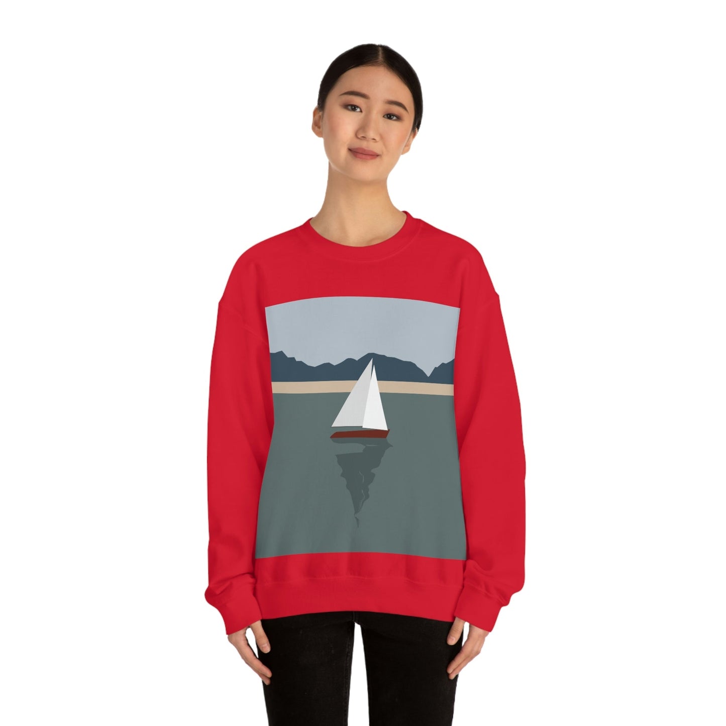 Sailboat Yacht Summertime Sea View Minimal Nature Art Unisex Heavy Blend™ Crewneck Sweatshirt Ichaku [Perfect Gifts Selection]