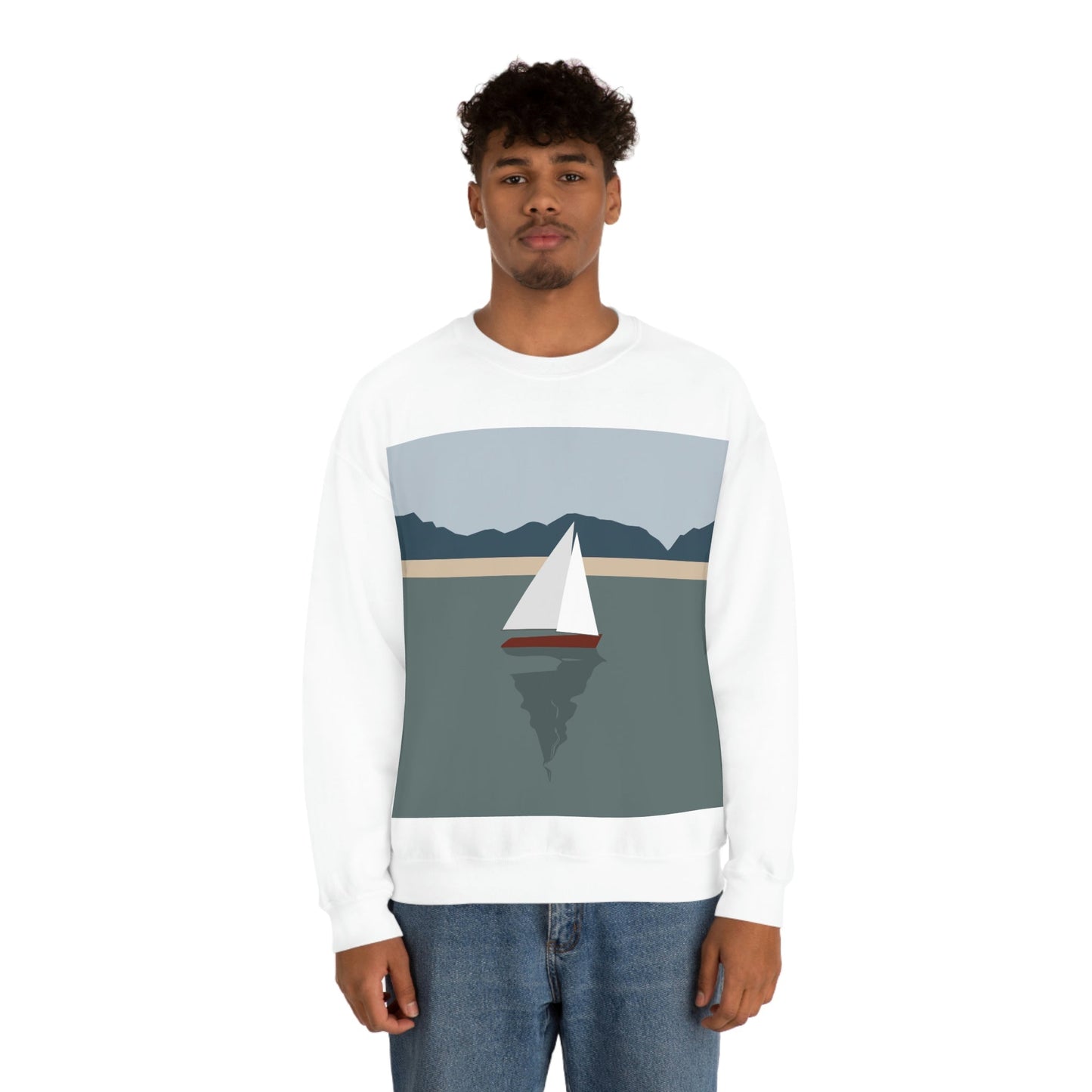 Sailboat Yacht Summertime Sea View Minimal Nature Art Unisex Heavy Blend™ Crewneck Sweatshirt Ichaku [Perfect Gifts Selection]