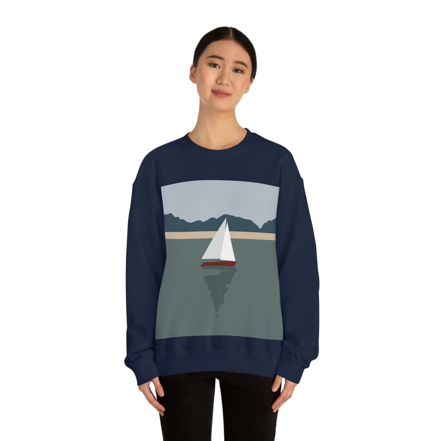 Sailboat Yacht Summertime Sea View Minimal Nature Art Unisex Heavy Blend™ Crewneck Sweatshirt Ichaku [Perfect Gifts Selection]