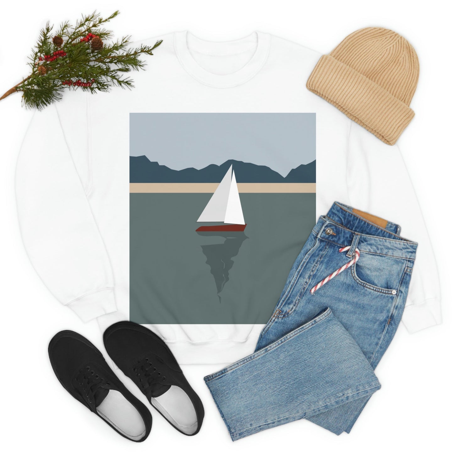 Sailboat Yacht Summertime Sea View Minimal Nature Art Unisex Heavy Blend™ Crewneck Sweatshirt Ichaku [Perfect Gifts Selection]