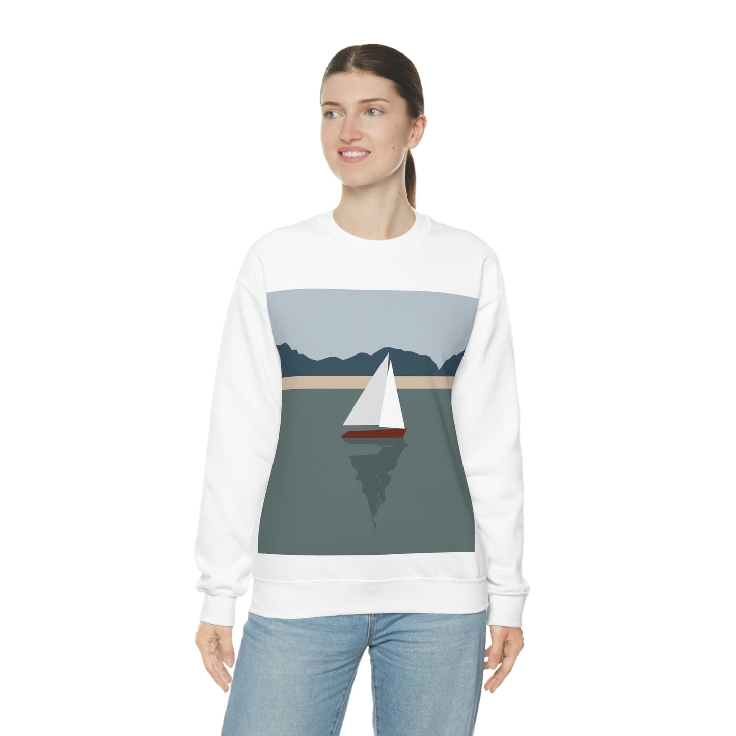 Sailboat Yacht Summertime Sea View Minimal Nature Art Unisex Heavy Blend™ Crewneck Sweatshirt Ichaku [Perfect Gifts Selection]