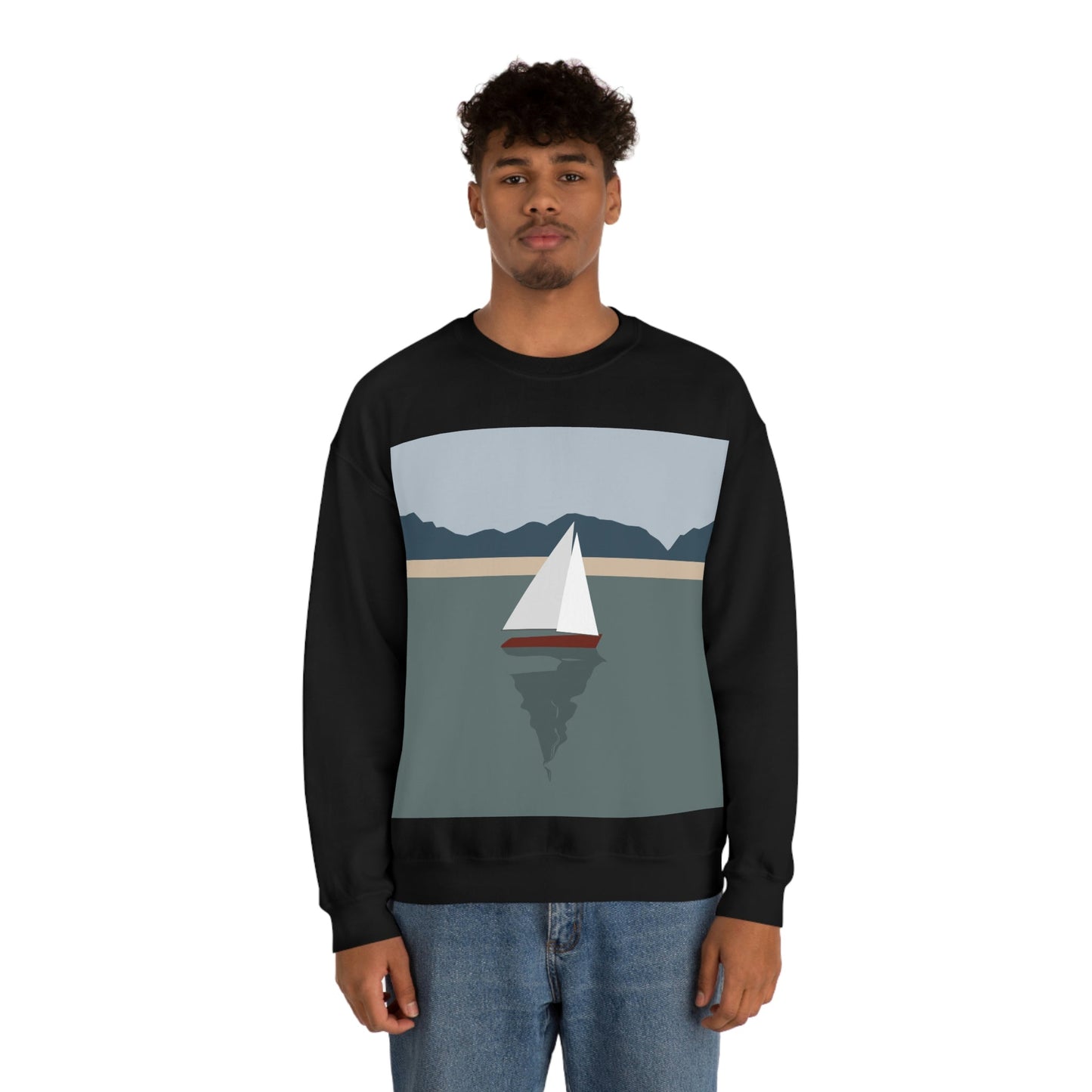 Sailboat Yacht Summertime Sea View Minimal Nature Art Unisex Heavy Blend™ Crewneck Sweatshirt Ichaku [Perfect Gifts Selection]