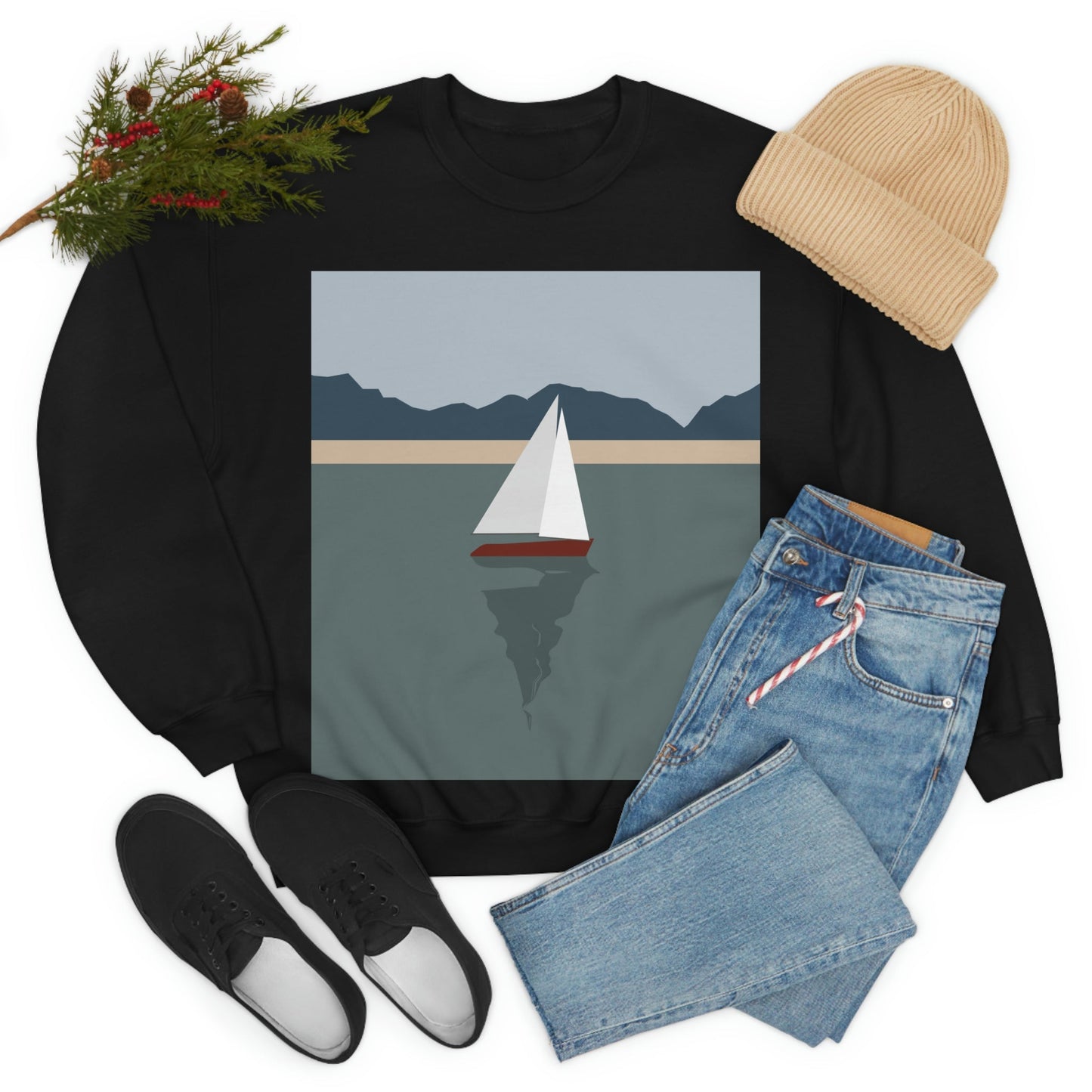 Sailboat Yacht Summertime Sea View Minimal Nature Art Unisex Heavy Blend™ Crewneck Sweatshirt Ichaku [Perfect Gifts Selection]