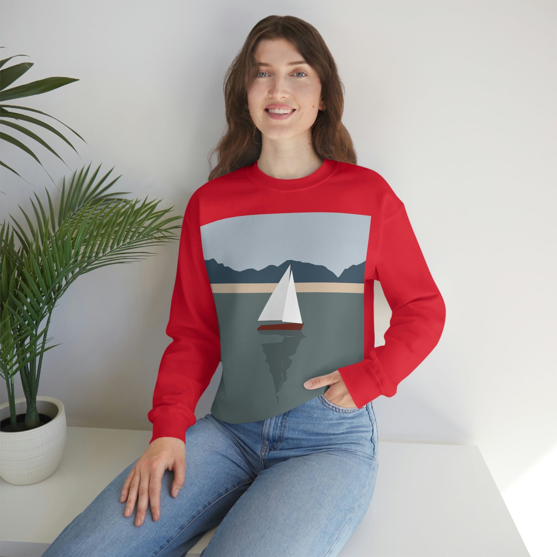 Sailboat Yacht Summertime Sea View Minimal Nature Art Unisex Heavy Blend™ Crewneck Sweatshirt Ichaku [Perfect Gifts Selection]