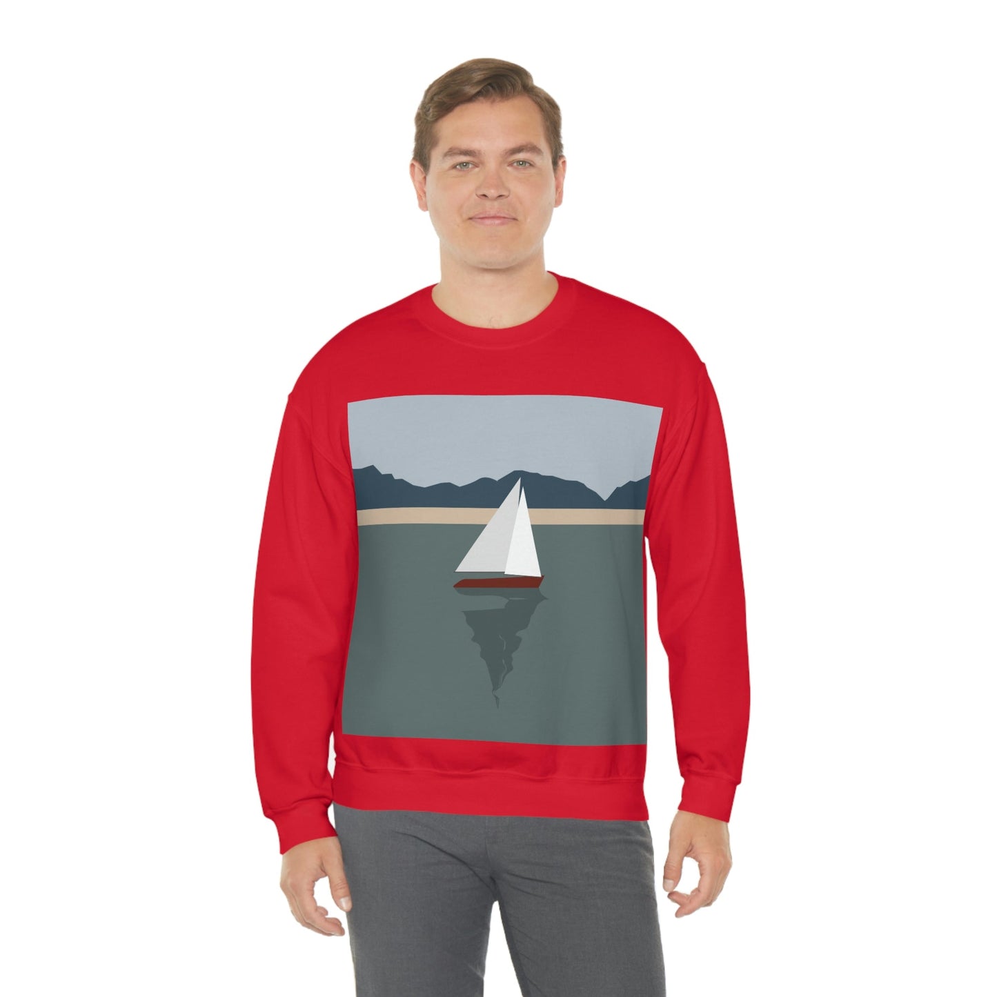 Sailboat Yacht Summertime Sea View Minimal Nature Art Unisex Heavy Blend™ Crewneck Sweatshirt Ichaku [Perfect Gifts Selection]