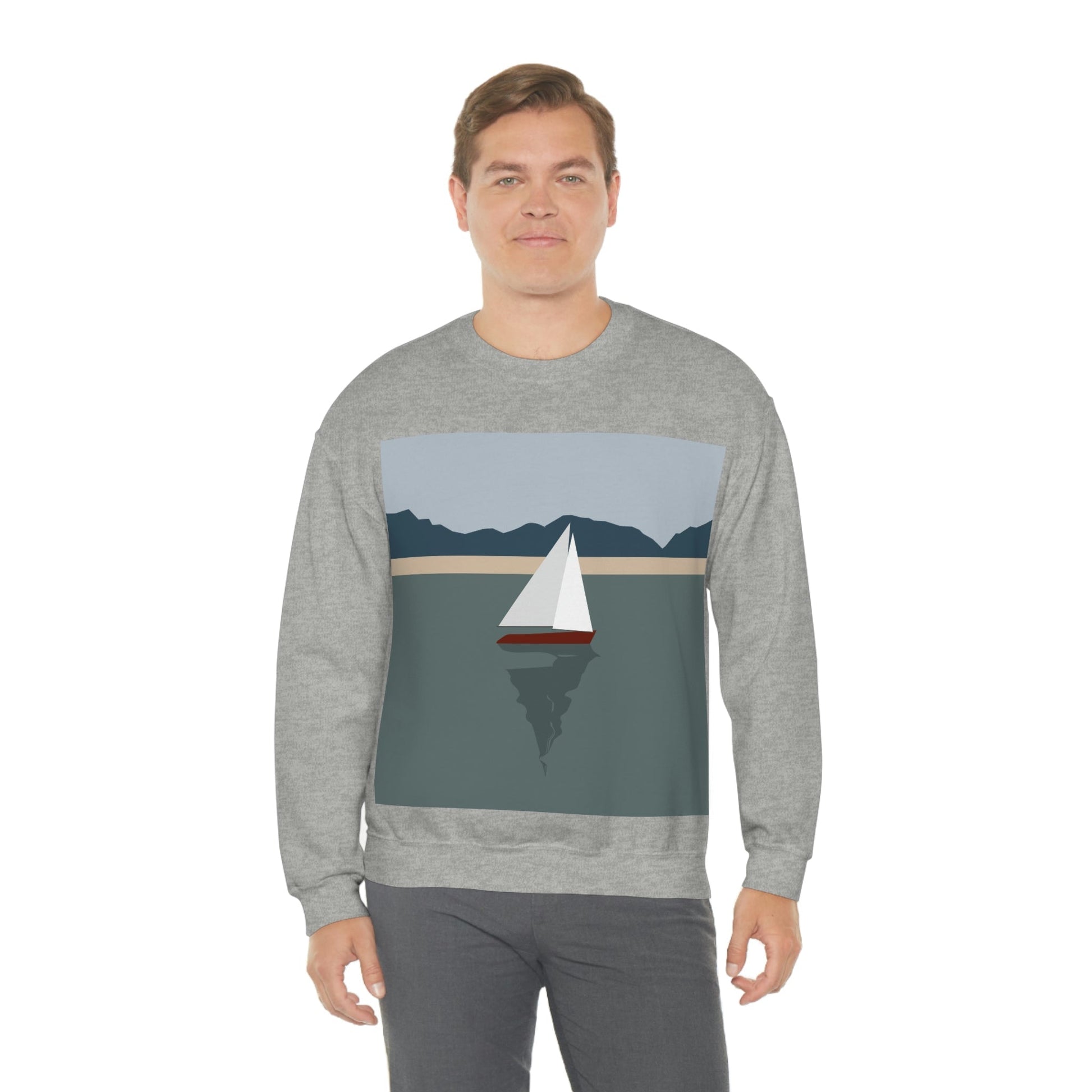 Sailboat Yacht Summertime Sea View Minimal Nature Art Unisex Heavy Blend™ Crewneck Sweatshirt Ichaku [Perfect Gifts Selection]