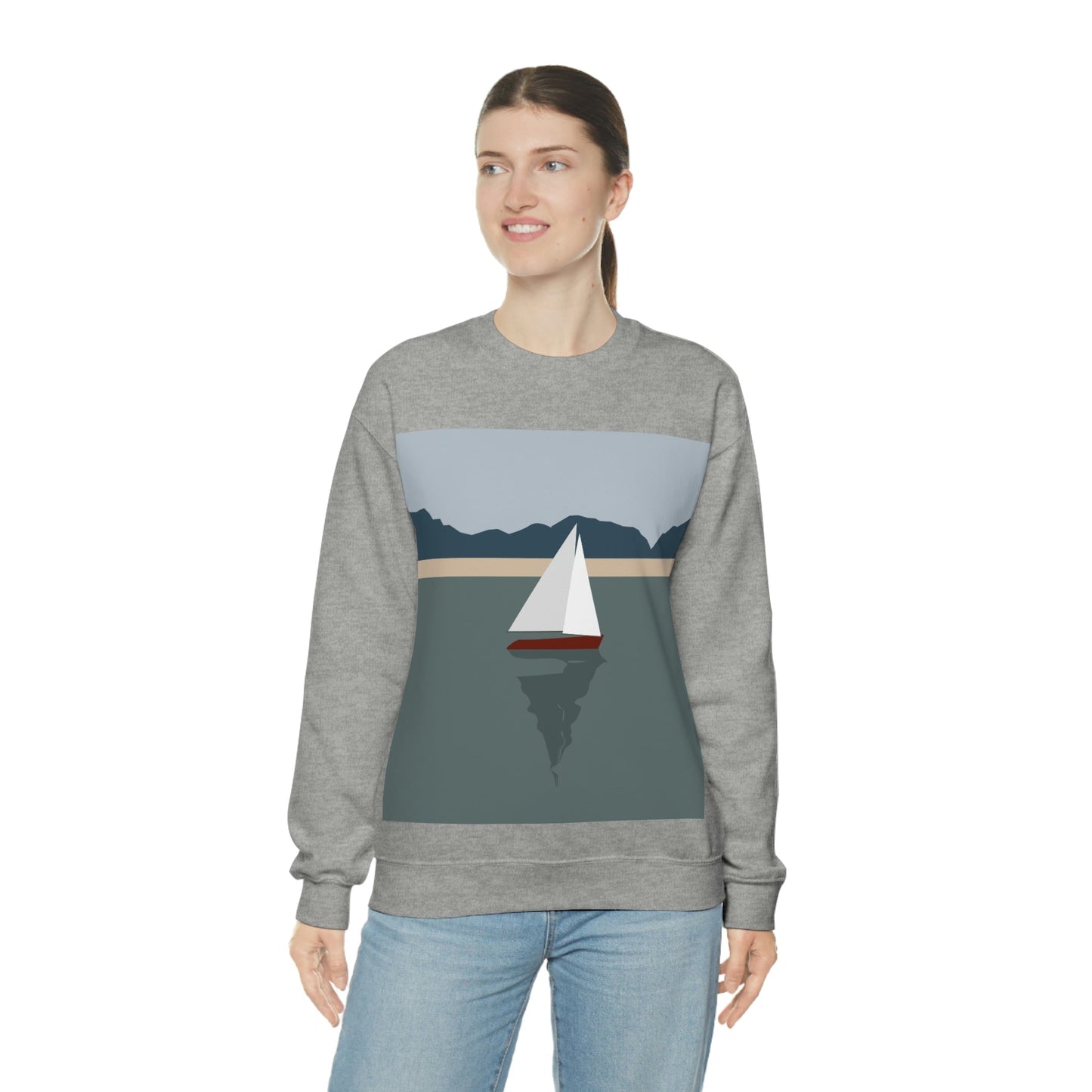 Sailboat Yacht Summertime Sea View Minimal Nature Art Unisex Heavy Blend™ Crewneck Sweatshirt Ichaku [Perfect Gifts Selection]