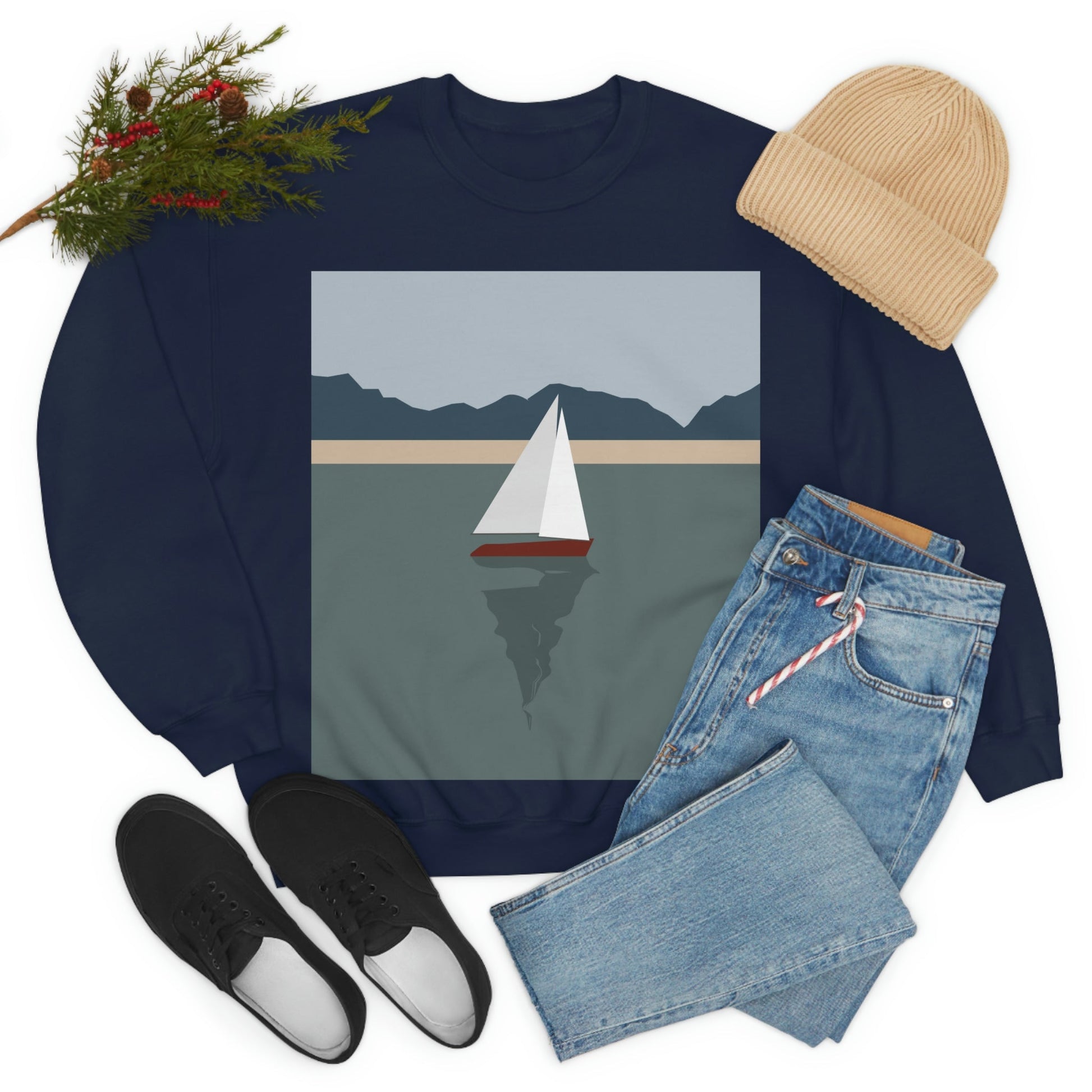 Sailboat Yacht Summertime Sea View Minimal Nature Art Unisex Heavy Blend™ Crewneck Sweatshirt Ichaku [Perfect Gifts Selection]