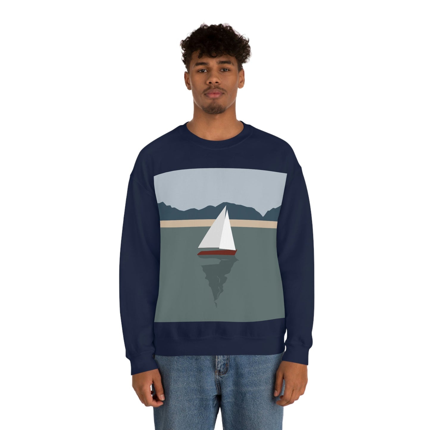 Sailboat Yacht Summertime Sea View Minimal Nature Art Unisex Heavy Blend™ Crewneck Sweatshirt Ichaku [Perfect Gifts Selection]