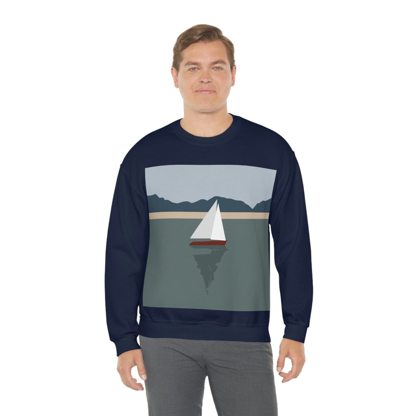 Sailboat Yacht Summertime Sea View Minimal Nature Art Unisex Heavy Blend™ Crewneck Sweatshirt Ichaku [Perfect Gifts Selection]