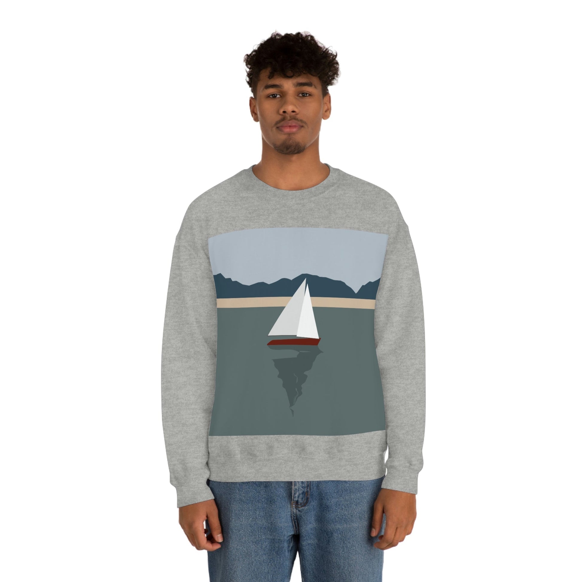 Sailboat Yacht Summertime Sea View Minimal Nature Art Unisex Heavy Blend™ Crewneck Sweatshirt Ichaku [Perfect Gifts Selection]