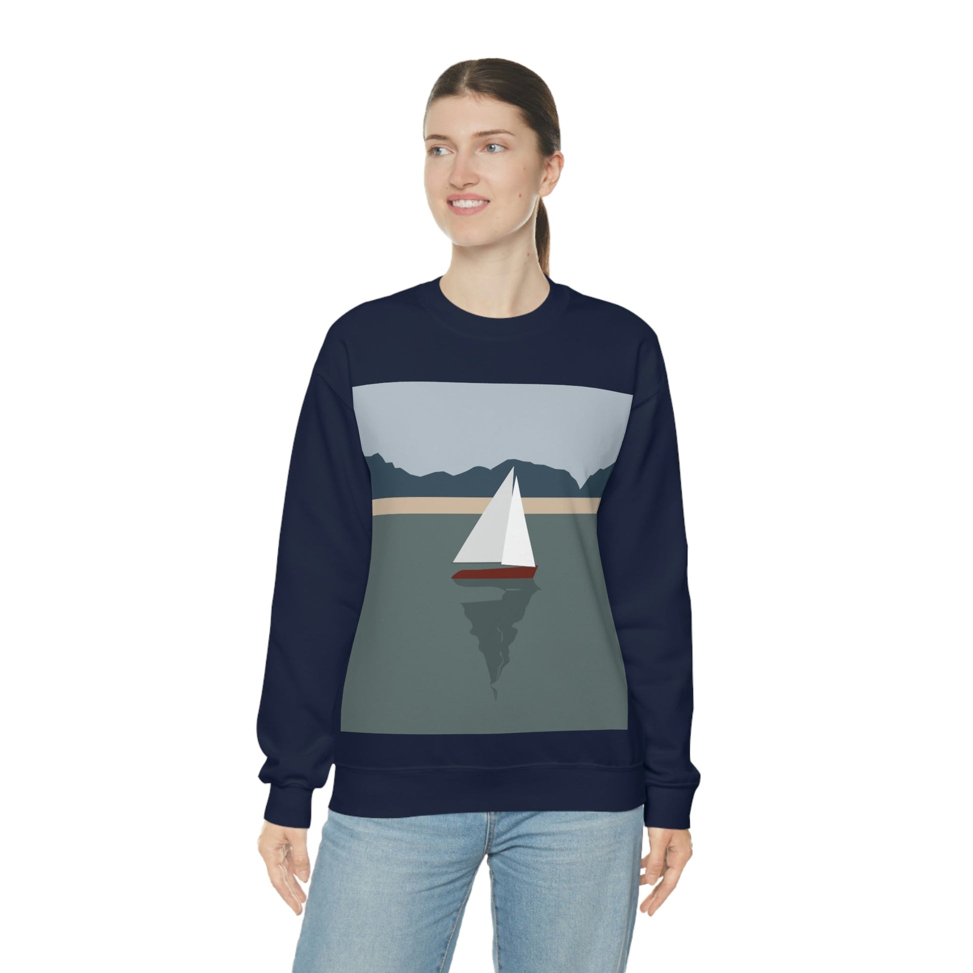 Sailboat Yacht Summertime Sea View Minimal Nature Art Unisex Heavy Blend™ Crewneck Sweatshirt Ichaku [Perfect Gifts Selection]