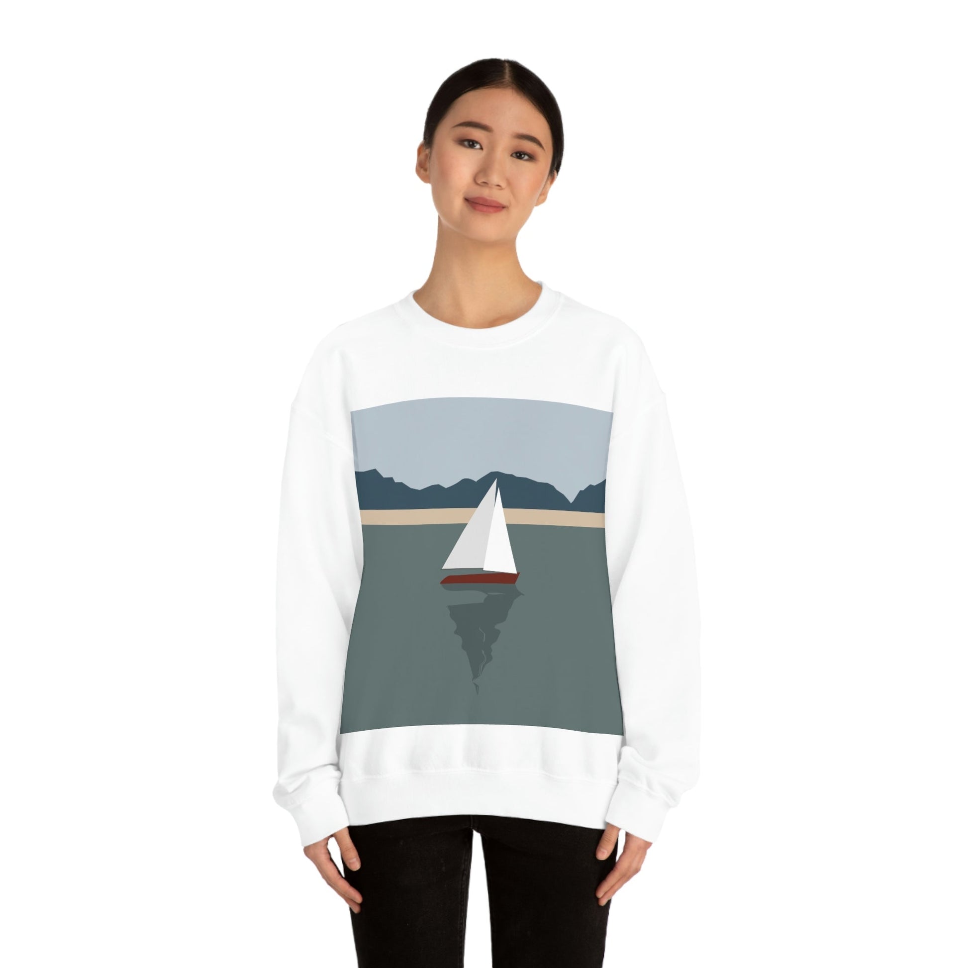 Sailboat Yacht Summertime Sea View Minimal Nature Art Unisex Heavy Blend™ Crewneck Sweatshirt Ichaku [Perfect Gifts Selection]