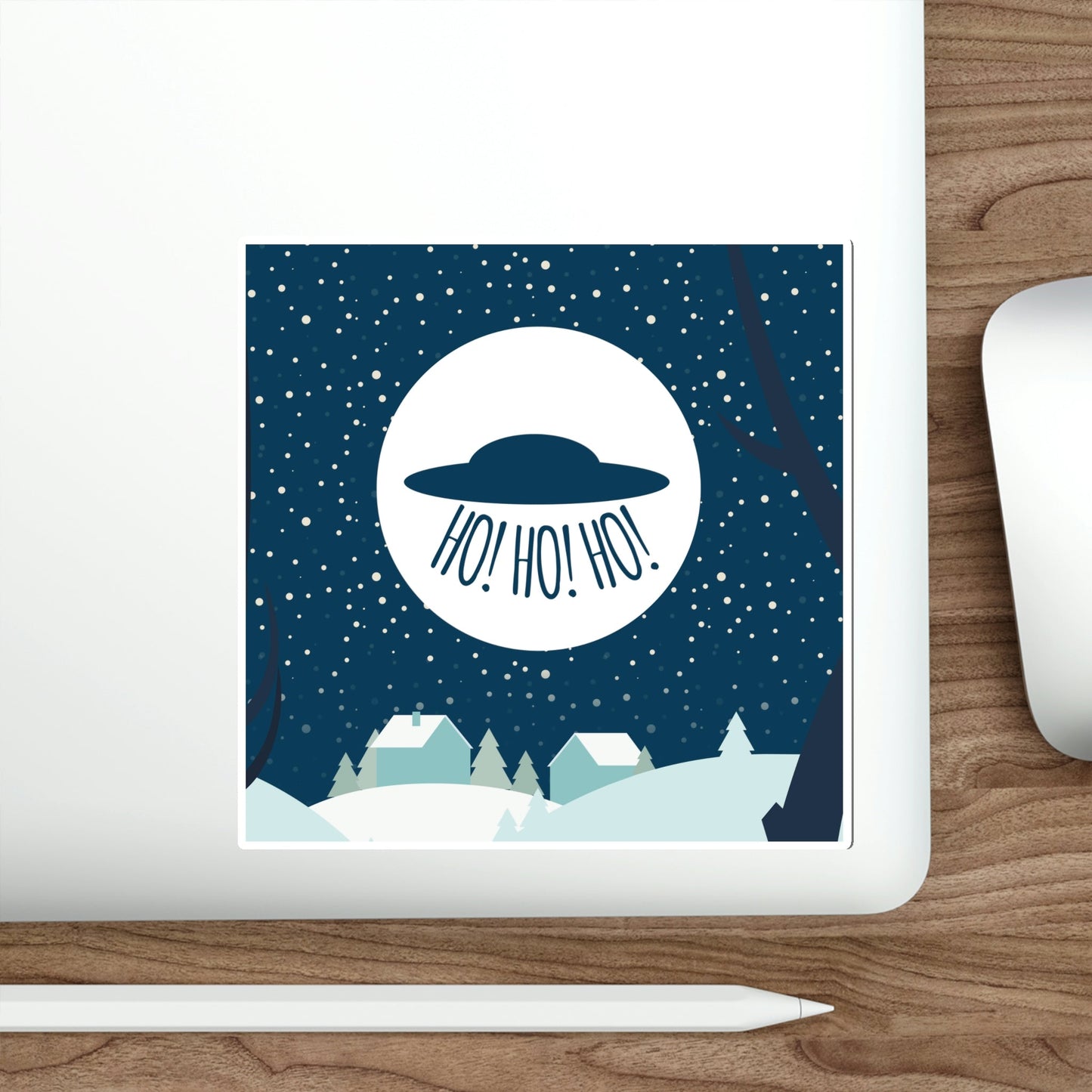 Santa Claus Arrival Merry Christmas Aliens UFO Winter Humor Art Die-Cut Sticker Ichaku [Perfect Gifts Selection]