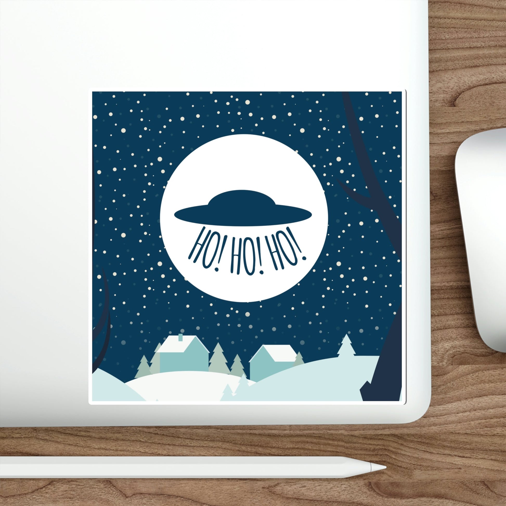 Santa Claus Arrival Merry Christmas Aliens UFO Winter Humor Art Die-Cut Sticker Ichaku [Perfect Gifts Selection]