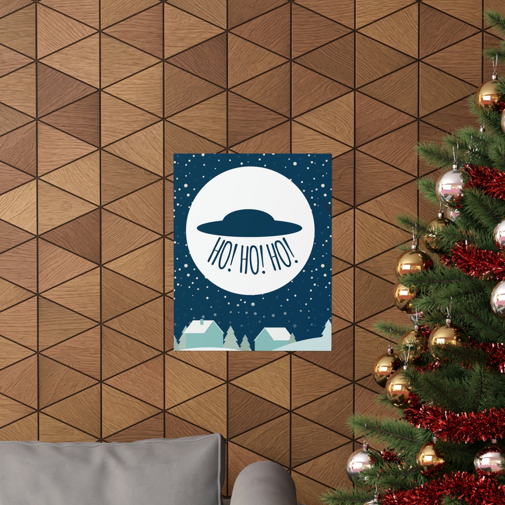 Santa Claus Arrival Merry Christmas Aliens UFO Winter Humor Art Premium Matte Vertical Posters Ichaku [Perfect Gifts Selection]