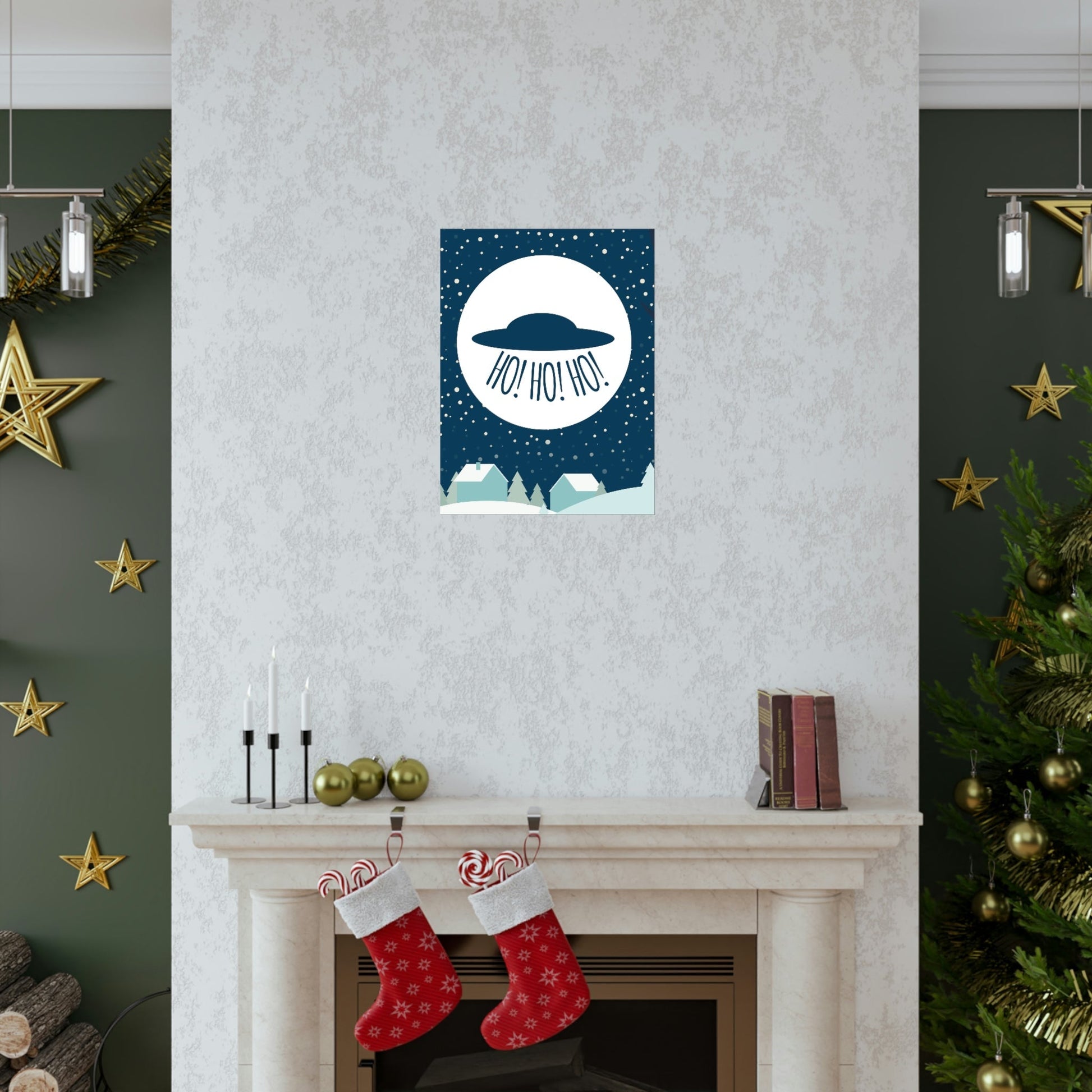 Santa Claus Arrival Merry Christmas Aliens UFO Winter Humor Art Premium Matte Vertical Posters Ichaku [Perfect Gifts Selection]