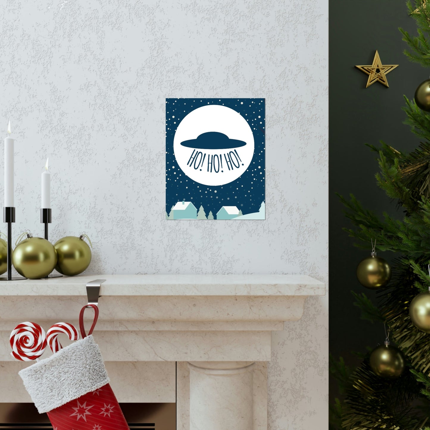 Santa Claus Arrival Merry Christmas Aliens UFO Winter Humor Art Premium Matte Vertical Posters Ichaku [Perfect Gifts Selection]