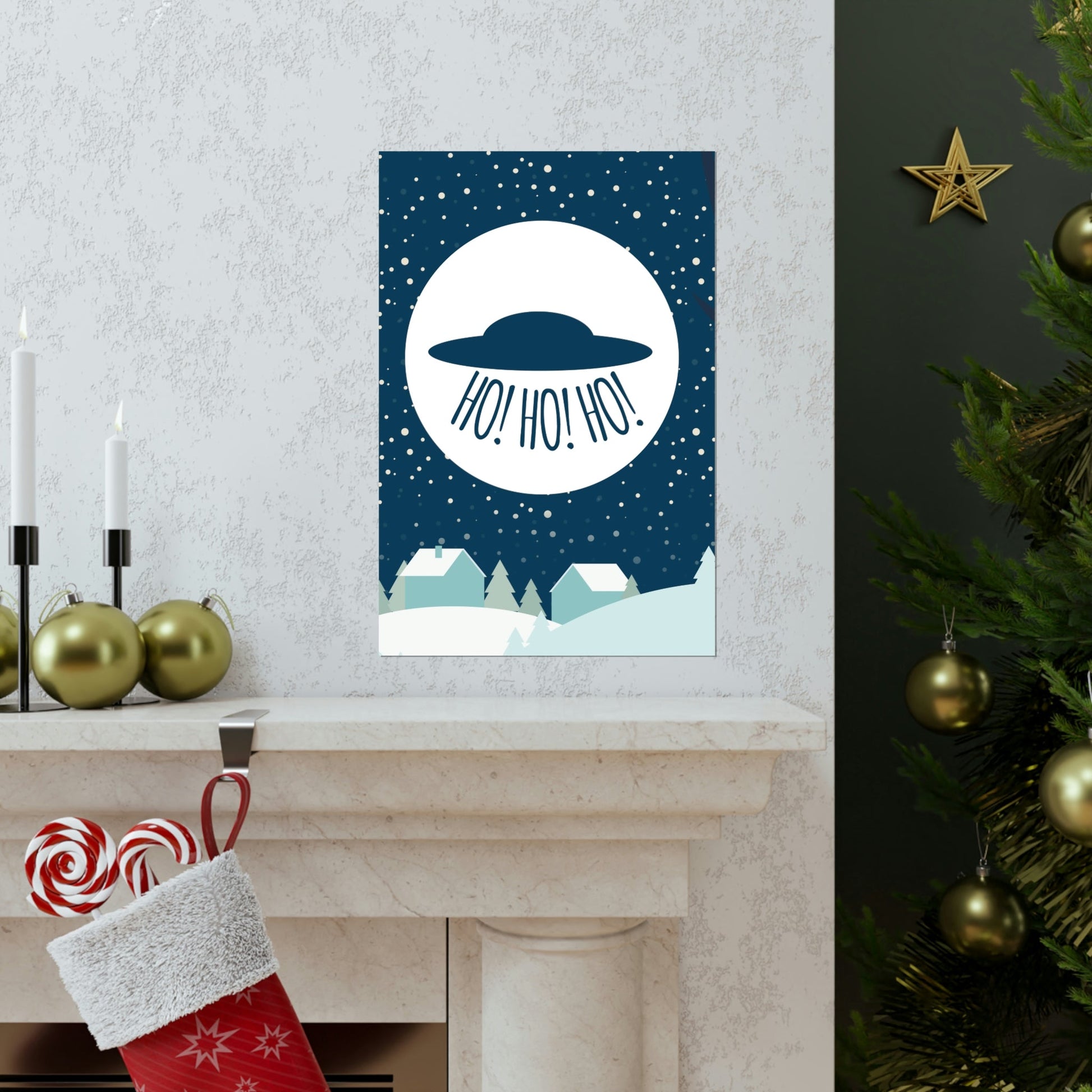 Santa Claus Arrival Merry Christmas Aliens UFO Winter Humor Art Premium Matte Vertical Posters Ichaku [Perfect Gifts Selection]