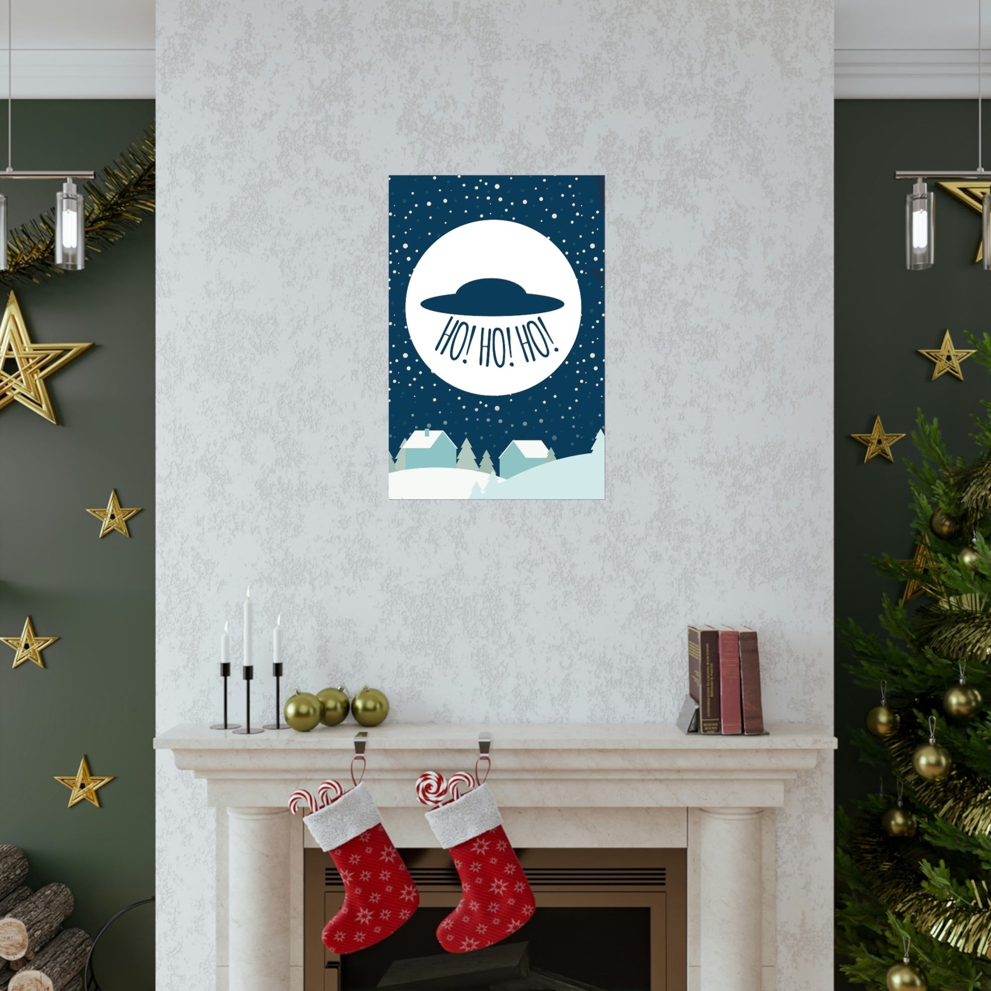 Santa Claus Arrival Merry Christmas Aliens UFO Winter Humor Art Premium Matte Vertical Posters Ichaku [Perfect Gifts Selection]