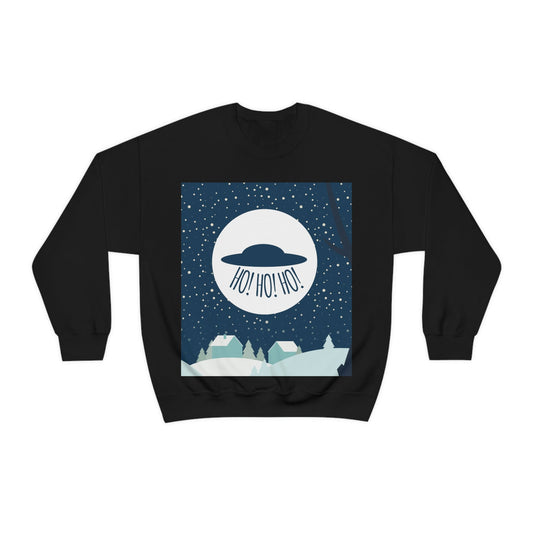 Santa Claus Arrival Merry Christmas Aliens UFO Winter Humor Art Unisex Heavy Blend™ Crewneck Sweatshirt Ichaku [Perfect Gifts Selection]