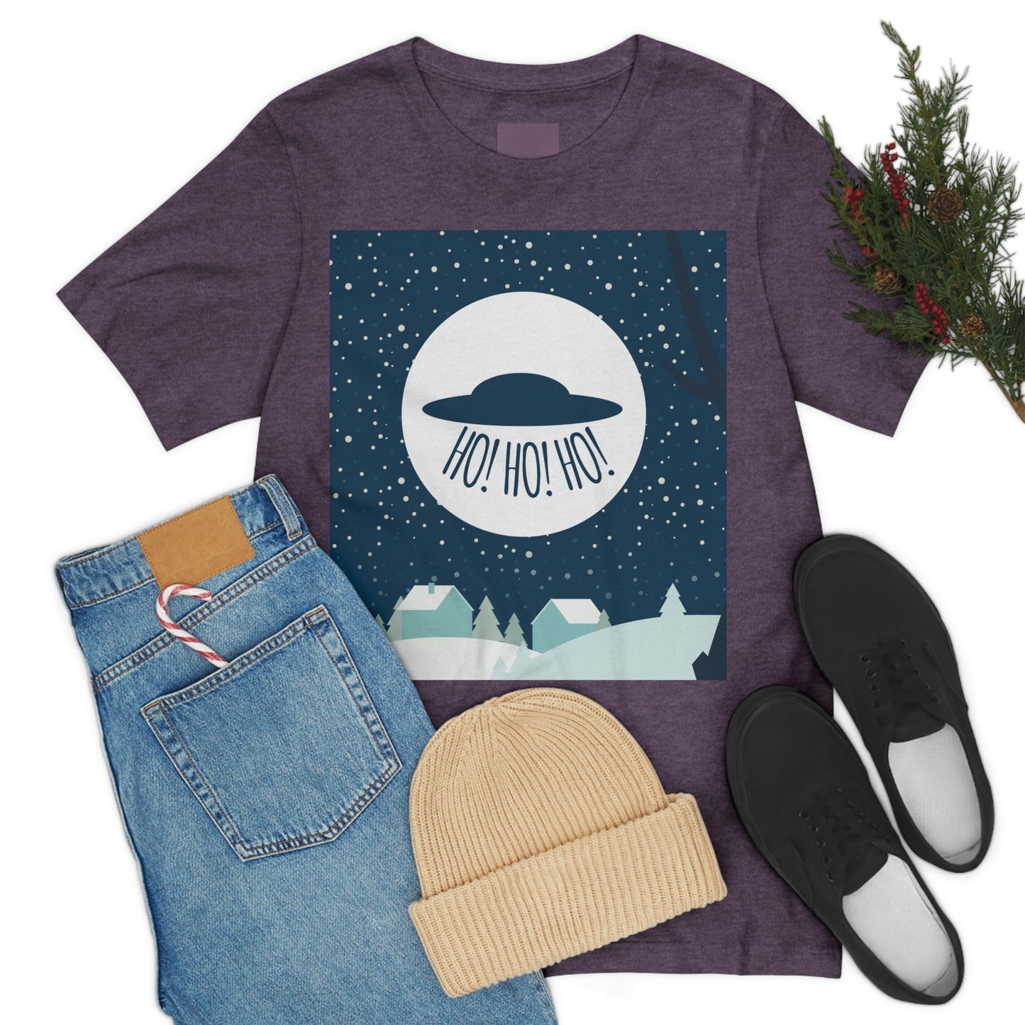 Santa Claus Arrival Merry Christmas Aliens UFO Winter Humor Art Unisex Jersey Short Sleeve T-Shirt Ichaku [Perfect Gifts Selection]