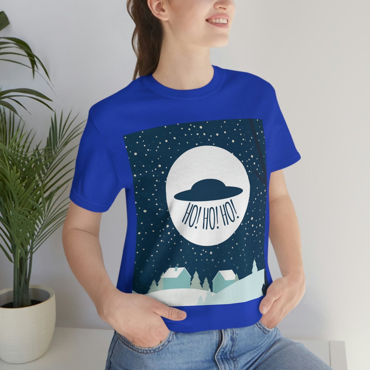 Santa Claus Arrival Merry Christmas Aliens UFO Winter Humor Art Unisex Jersey Short Sleeve T-Shirt Ichaku [Perfect Gifts Selection]