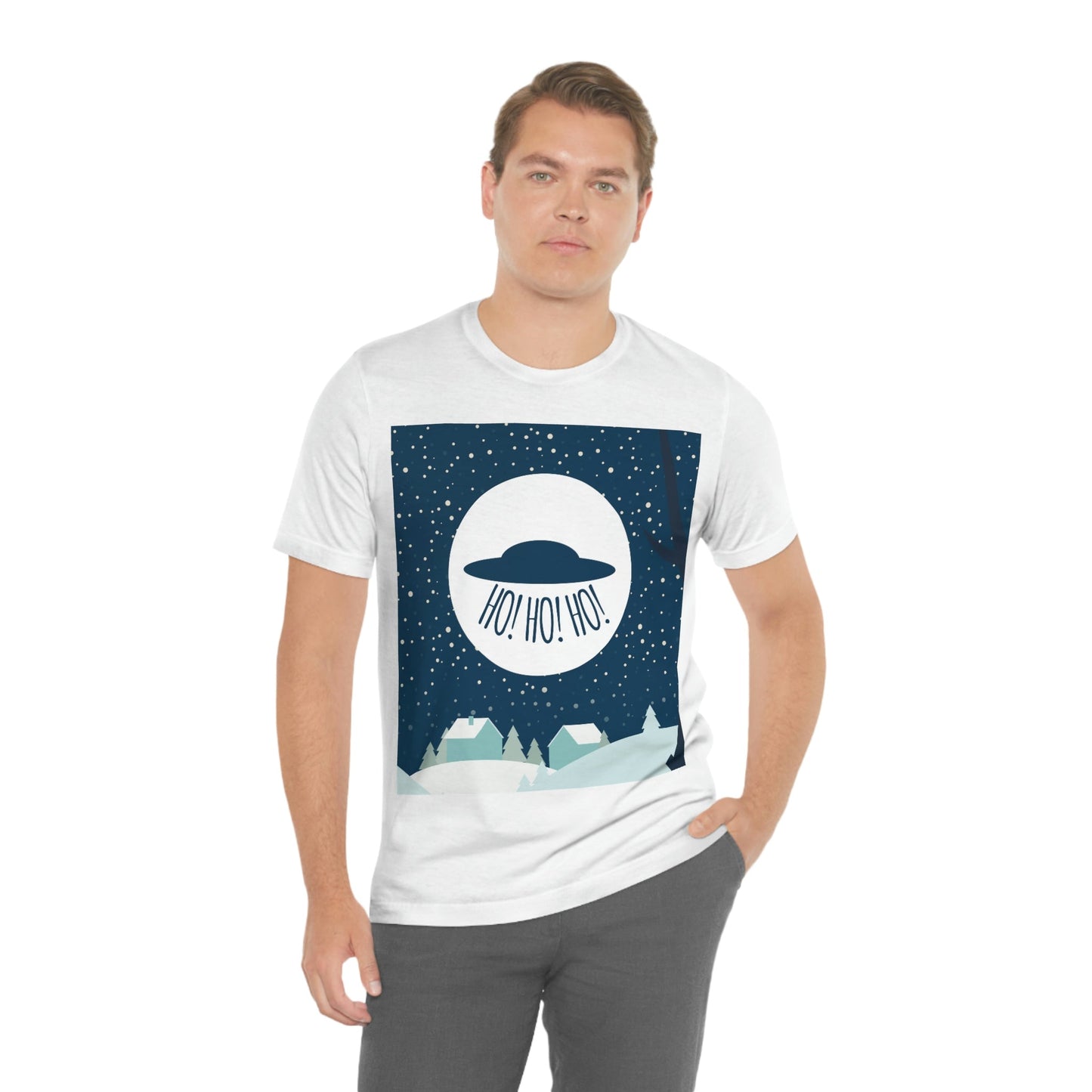 Santa Claus Arrival Merry Christmas Aliens UFO Winter Humor Art Unisex Jersey Short Sleeve T-Shirt Ichaku [Perfect Gifts Selection]