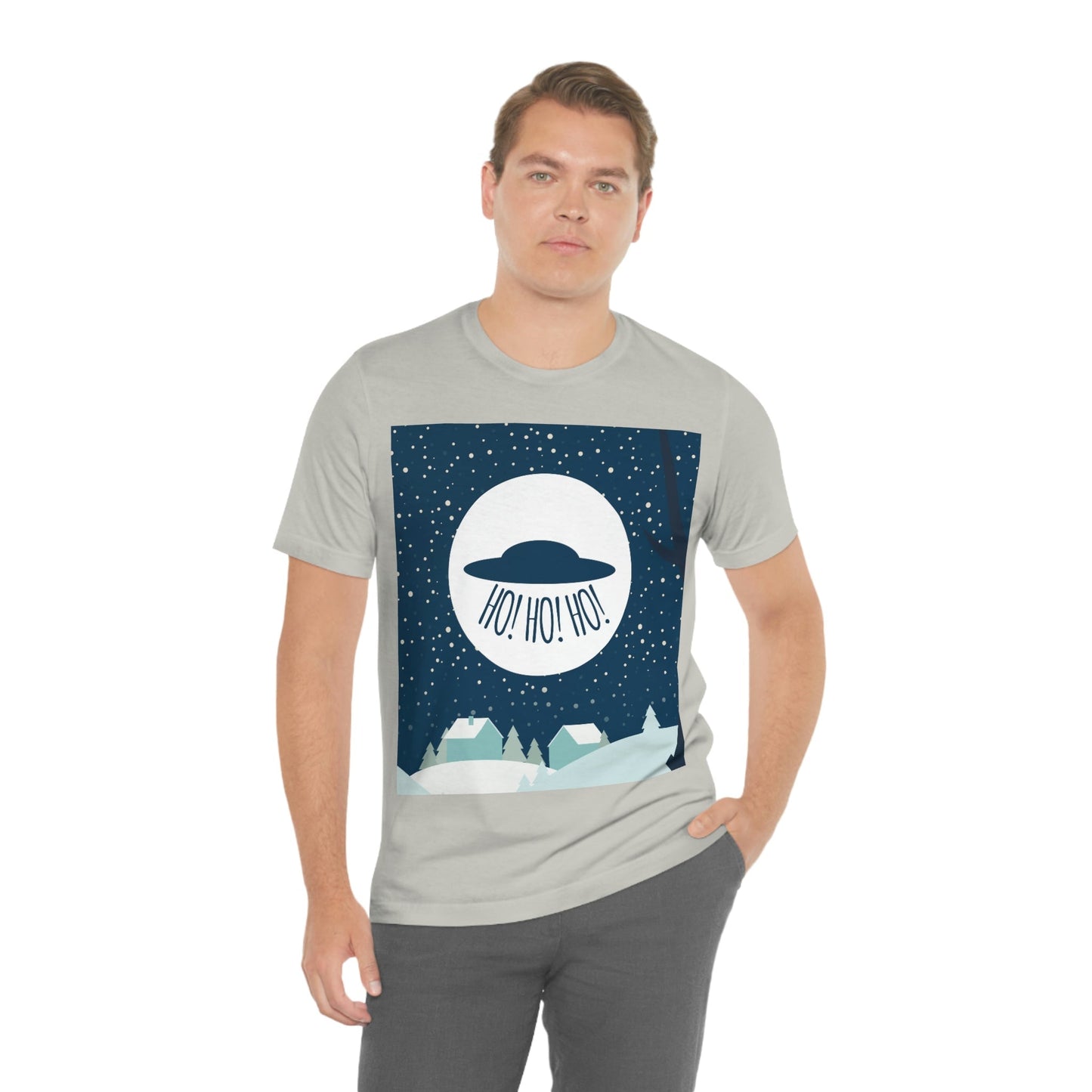 Santa Claus Arrival Merry Christmas Aliens UFO Winter Humor Art Unisex Jersey Short Sleeve T-Shirt Ichaku [Perfect Gifts Selection]