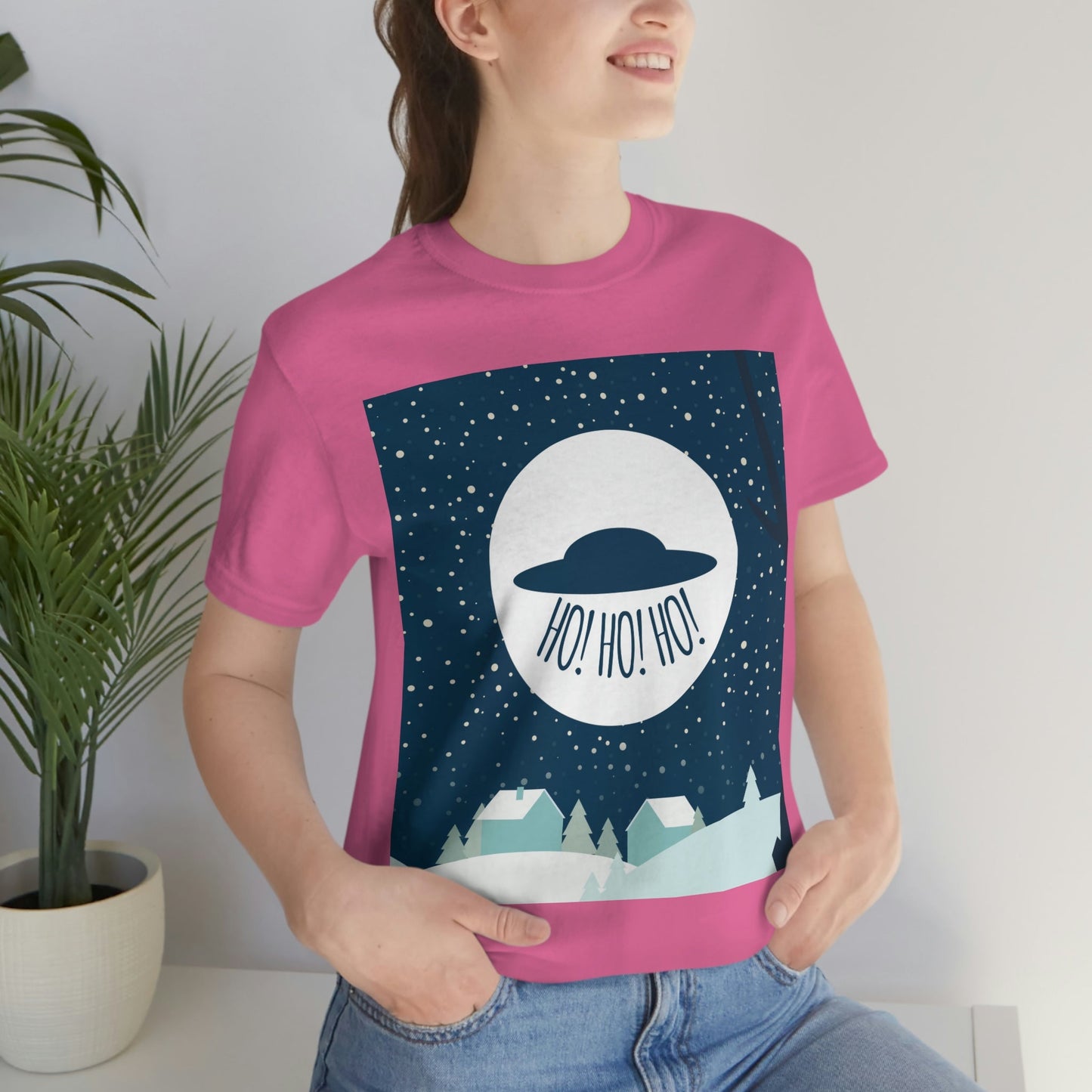 Santa Claus Arrival Merry Christmas Aliens UFO Winter Humor Art Unisex Jersey Short Sleeve T-Shirt Ichaku [Perfect Gifts Selection]