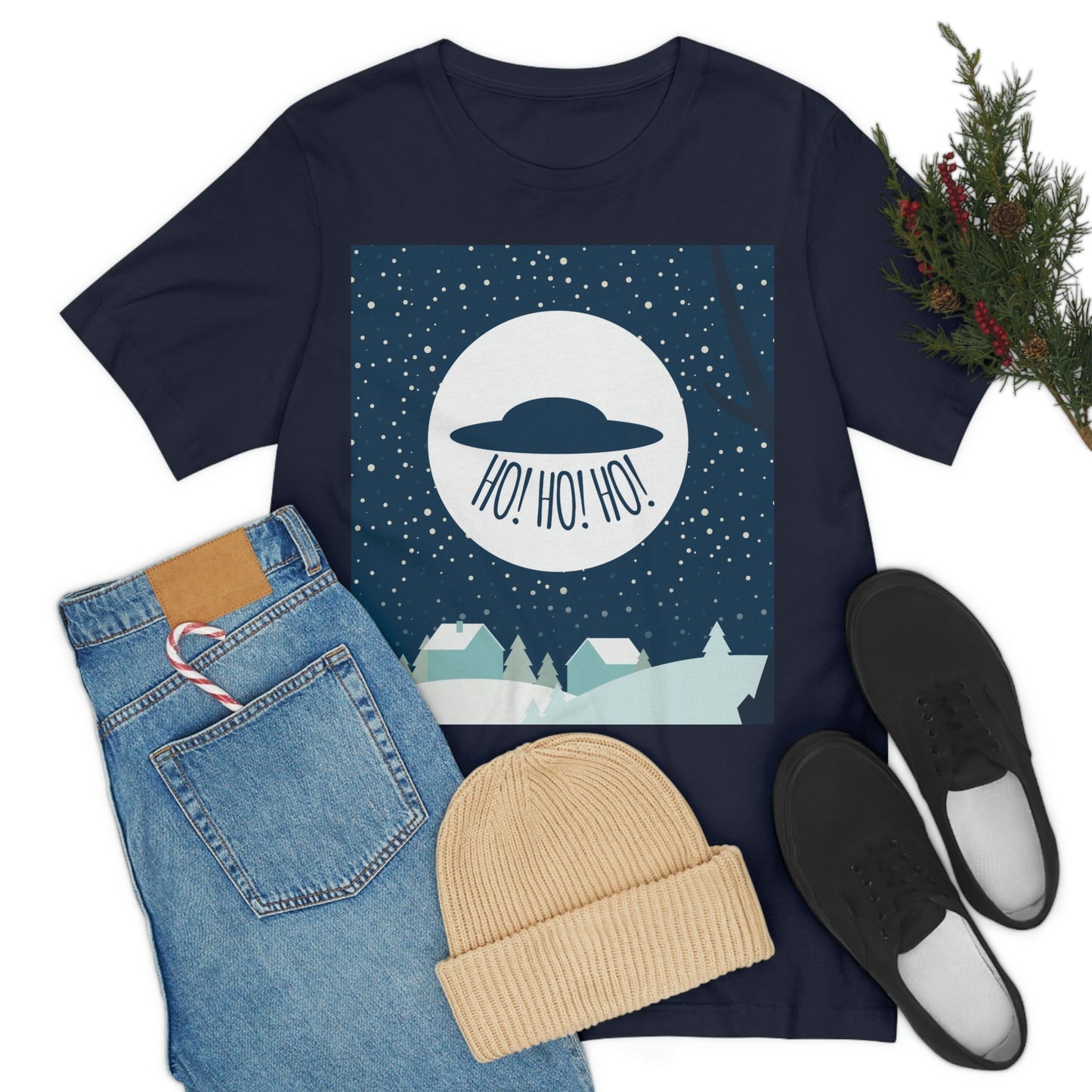 Santa Claus Arrival Merry Christmas Aliens UFO Winter Humor Art Unisex Jersey Short Sleeve T-Shirt Ichaku [Perfect Gifts Selection]