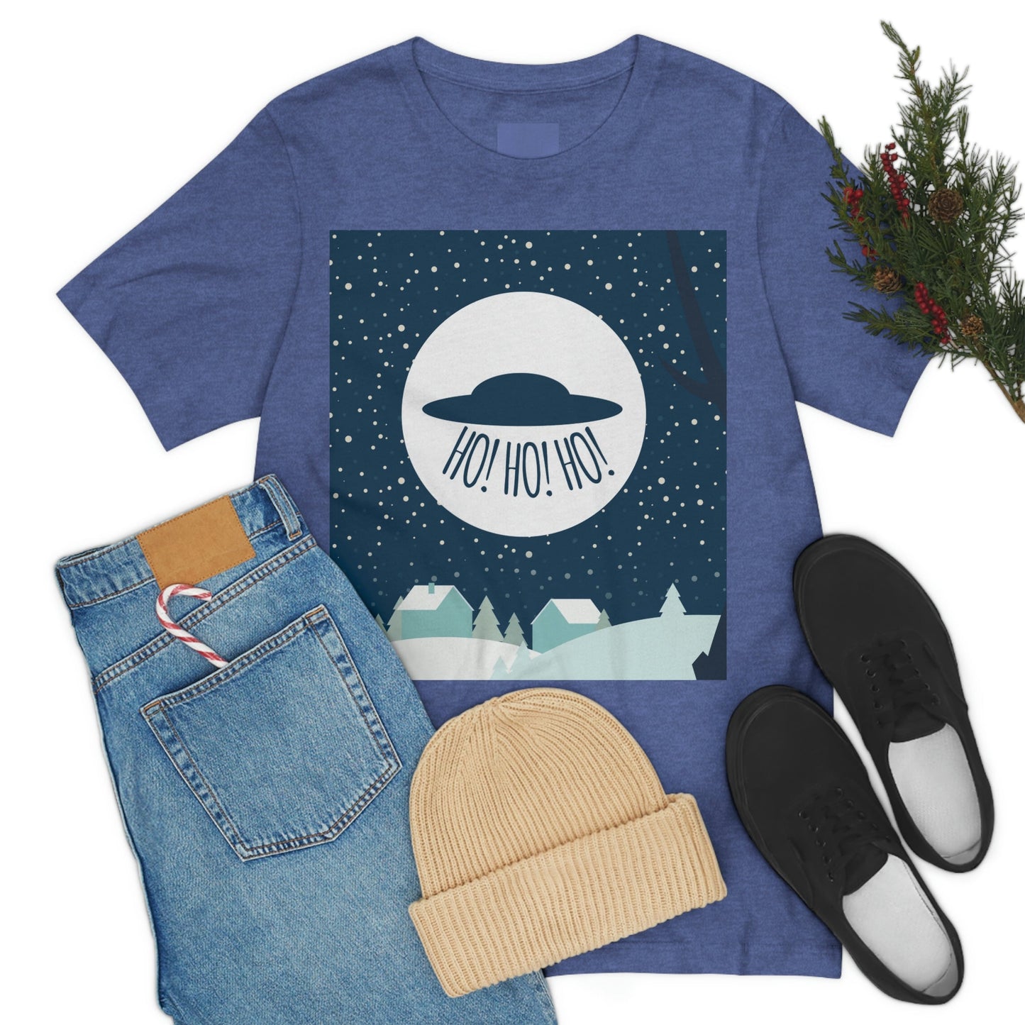 Santa Claus Arrival Merry Christmas Aliens UFO Winter Humor Art Unisex Jersey Short Sleeve T-Shirt Ichaku [Perfect Gifts Selection]