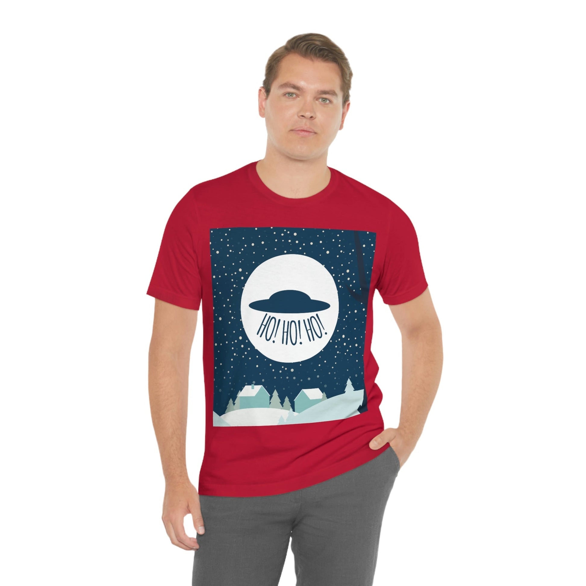 Santa Claus Arrival Merry Christmas Aliens UFO Winter Humor Art Unisex Jersey Short Sleeve T-Shirt Ichaku [Perfect Gifts Selection]