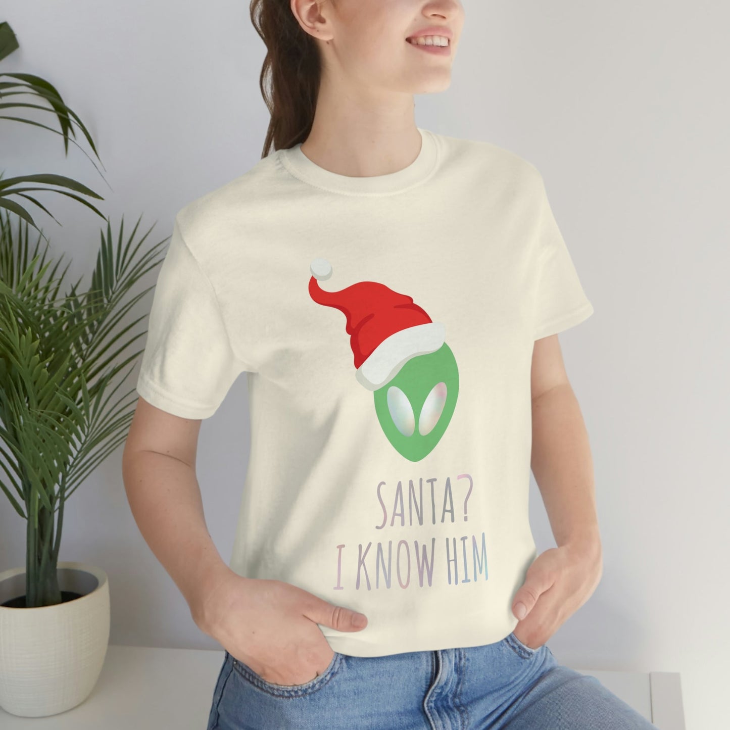 Santa I know him Merry Christmas Happy New Year Unisex Jersey Short Sleeve T-Shirt Ichaku [Perfect Gifts Selection]