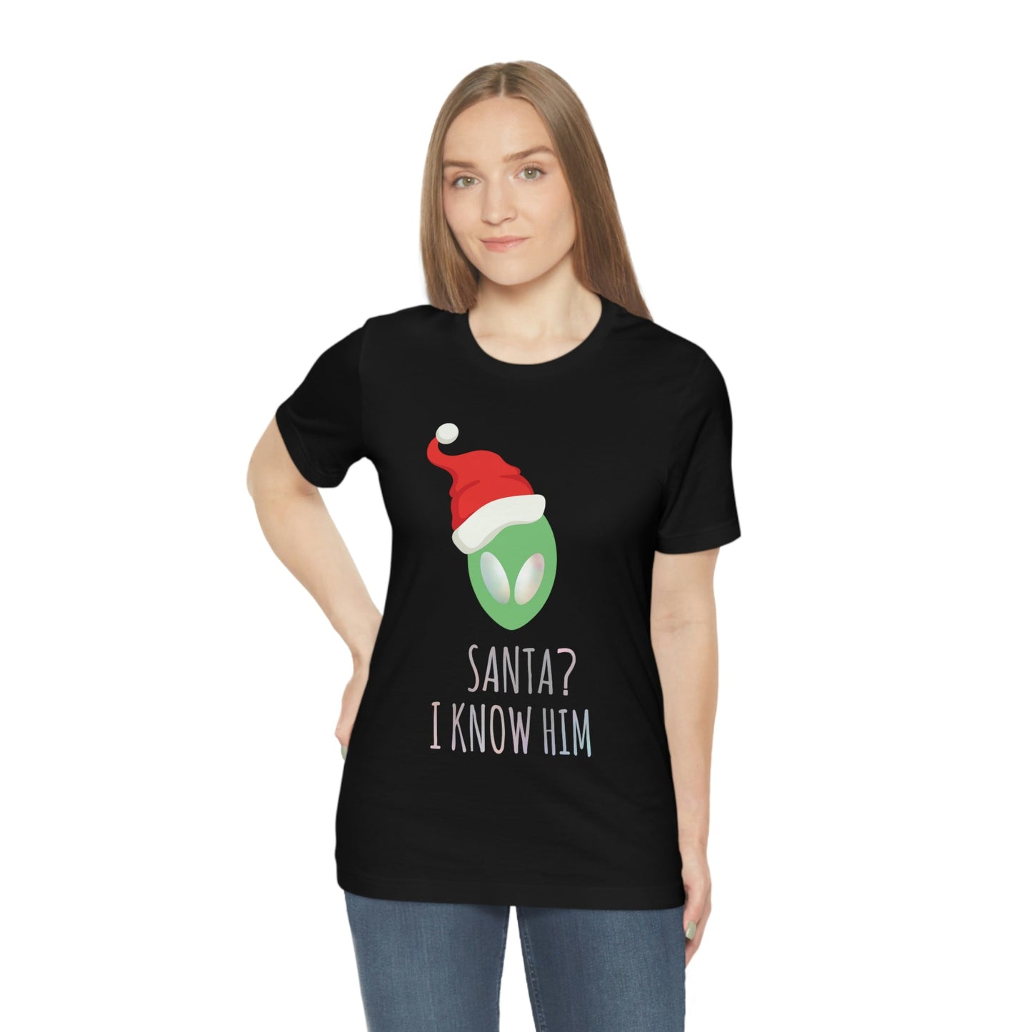 Santa I know him Merry Christmas Happy New Year Unisex Jersey Short Sleeve T-Shirt Ichaku [Perfect Gifts Selection]