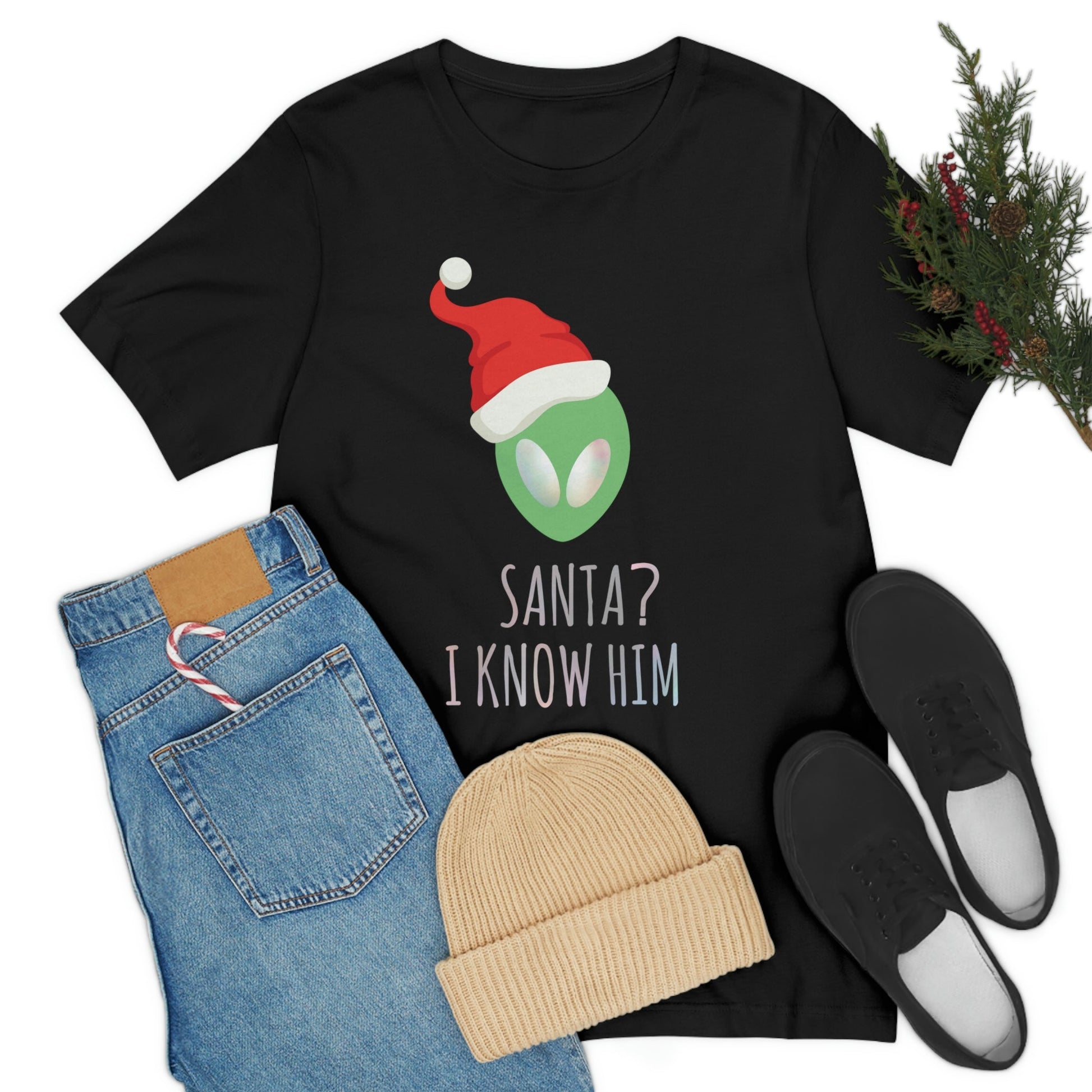 Santa I know him Merry Christmas Happy New Year Unisex Jersey Short Sleeve T-Shirt Ichaku [Perfect Gifts Selection]