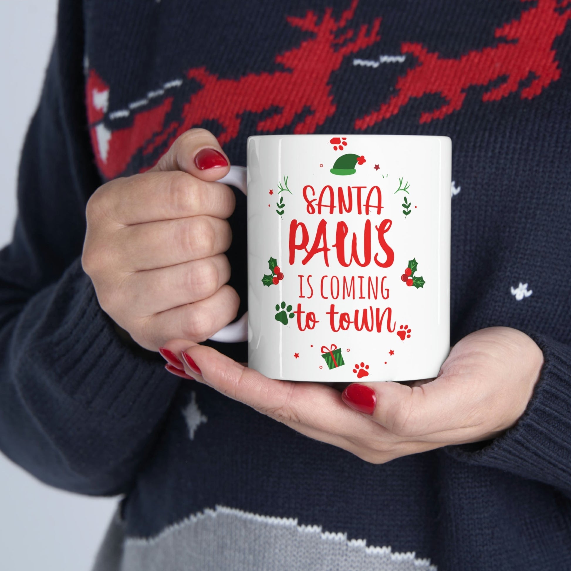 Santa Paws Is Coming Magic Christmas Gift Happy New Year Ceramic Mug 11oz Ichaku [Perfect Gifts Selection]