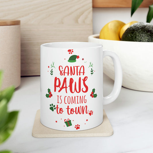 Santa Paws Is Coming Magic Christmas Gift Happy New Year Ceramic Mug 11oz Ichaku [Perfect Gifts Selection]