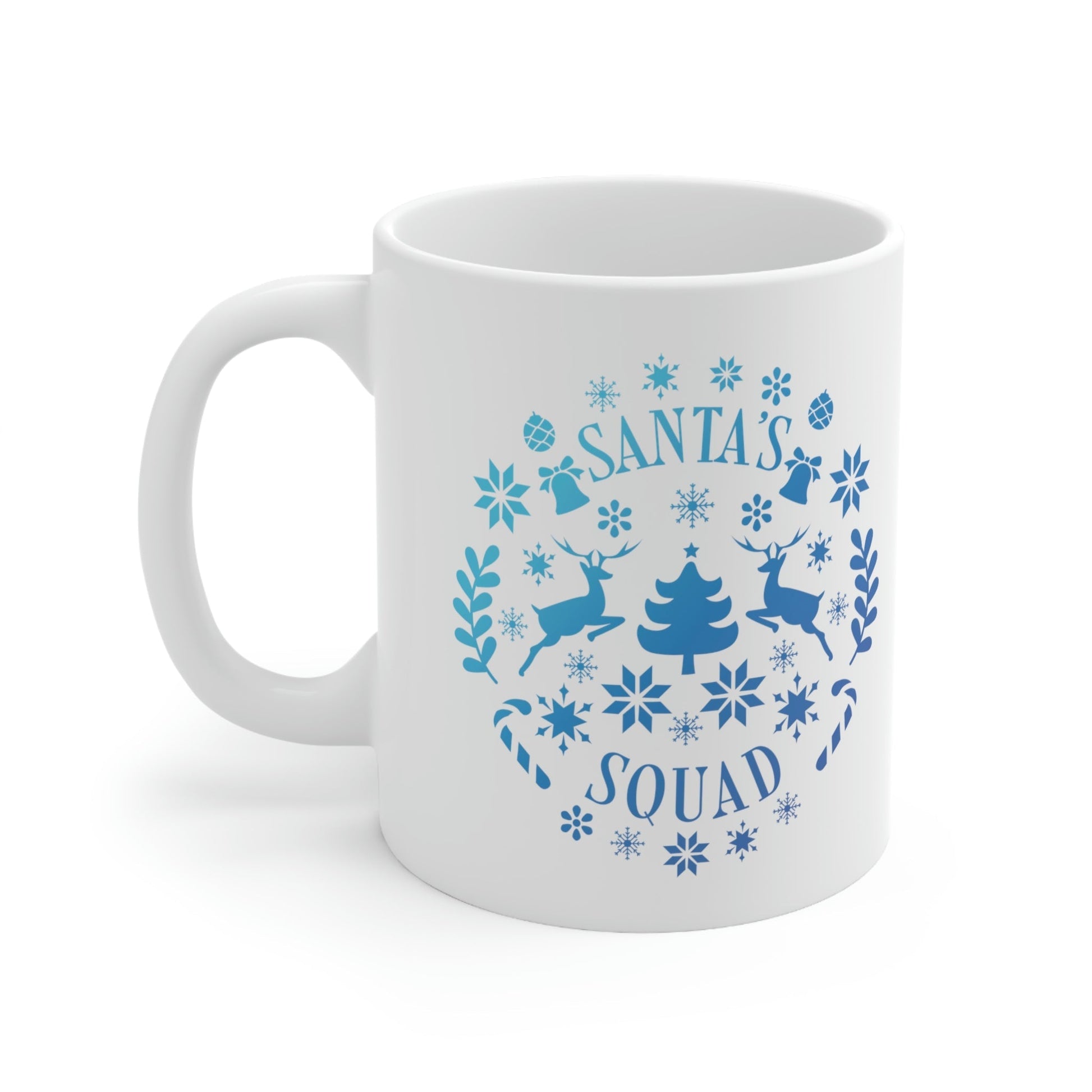 Santa Squad Merry Christmas Team Blue Design Ceramic Mug 11oz Ichaku [Perfect Gifts Selection]