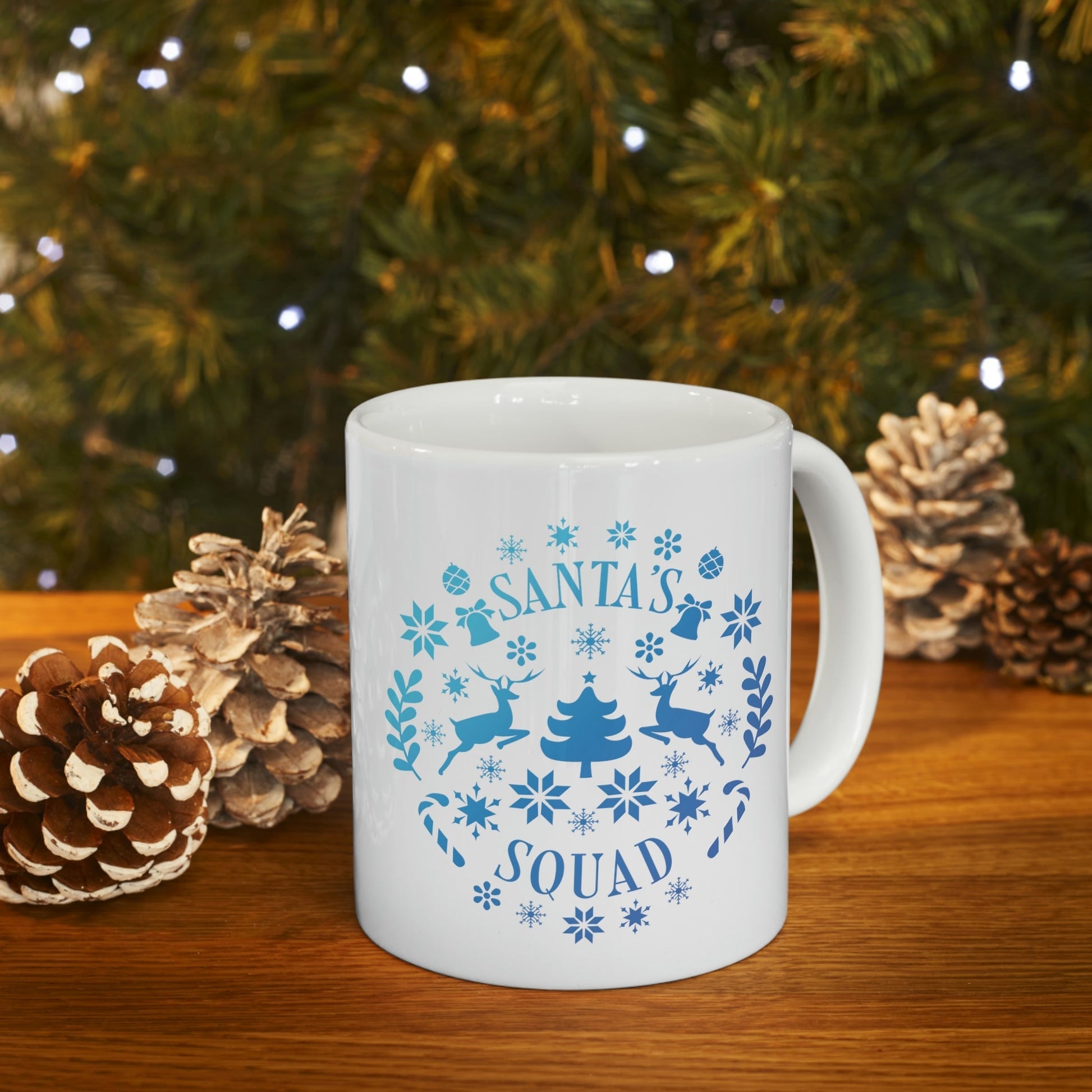 Santa Squad Merry Christmas Team Blue Design Ceramic Mug 11oz Ichaku [Perfect Gifts Selection]