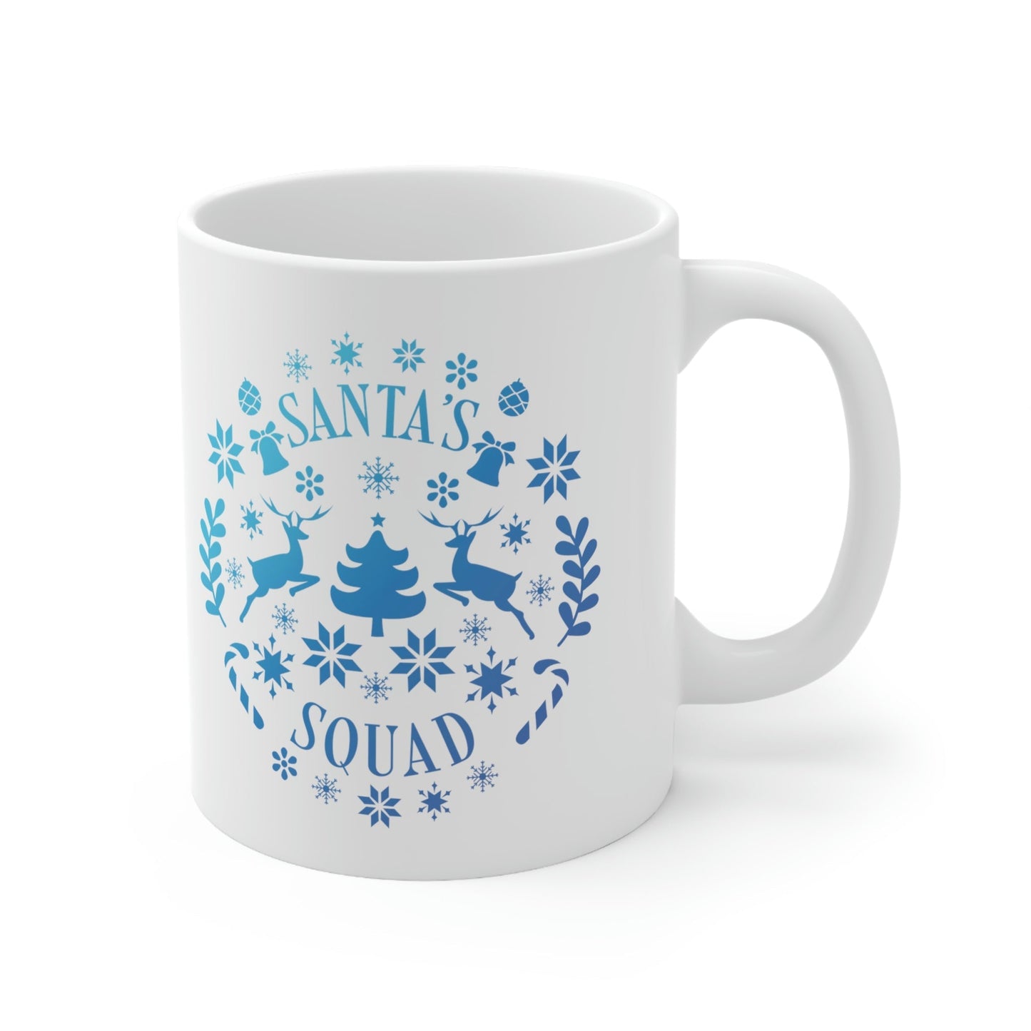 Santa Squad Merry Christmas Team Blue Design Ceramic Mug 11oz Ichaku [Perfect Gifts Selection]