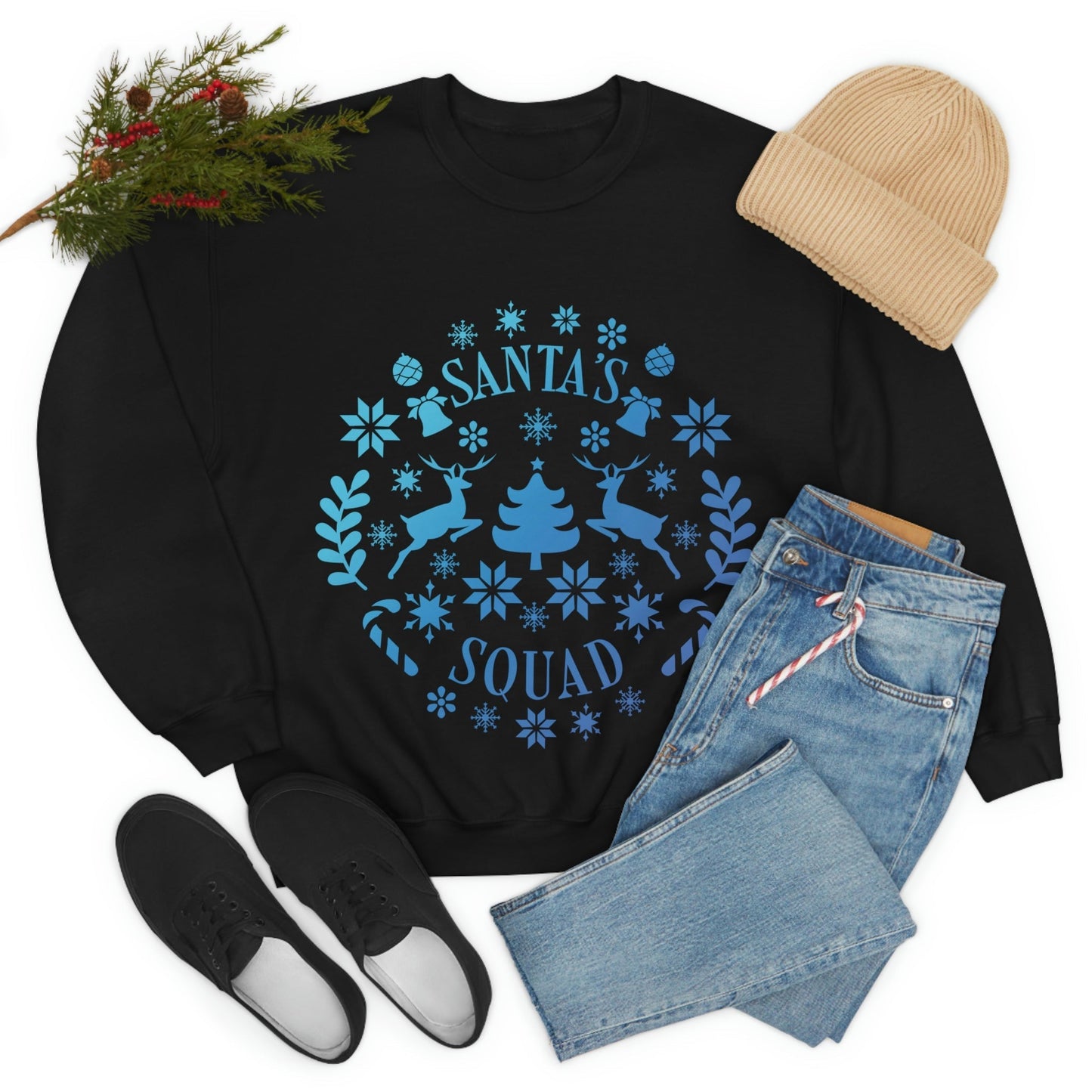 Santa Squad Merry Christmas Team Blue Design Unisex Heavy Blend™ Crewneck Sweatshirt Ichaku [Perfect Gifts Selection]