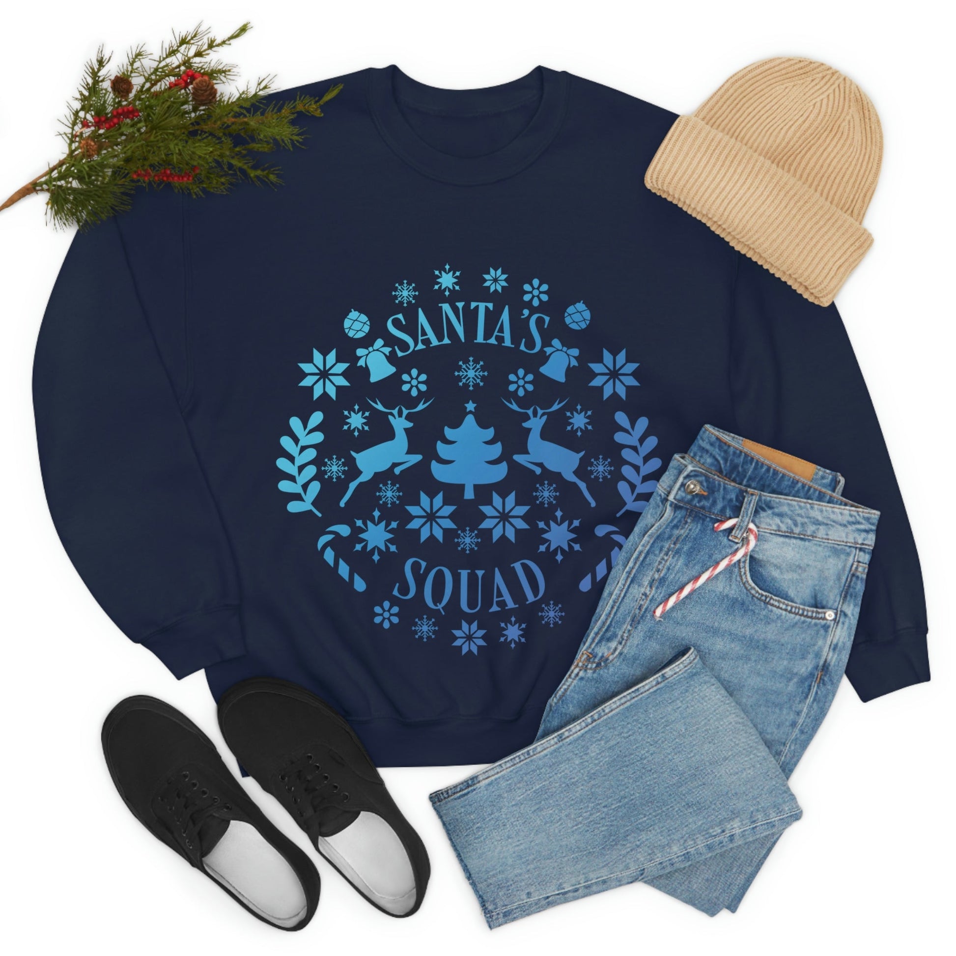 Santa Squad Merry Christmas Team Blue Design Unisex Heavy Blend™ Crewneck Sweatshirt Ichaku [Perfect Gifts Selection]