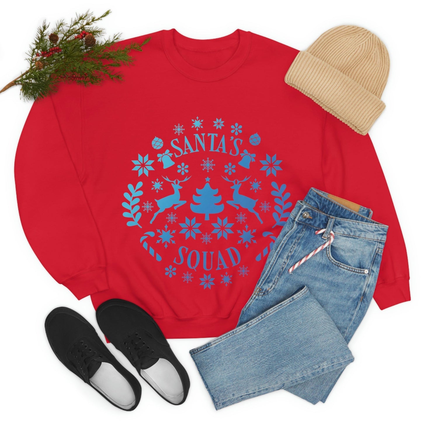 Santa Squad Merry Christmas Team Blue Design Unisex Heavy Blend™ Crewneck Sweatshirt Ichaku [Perfect Gifts Selection]