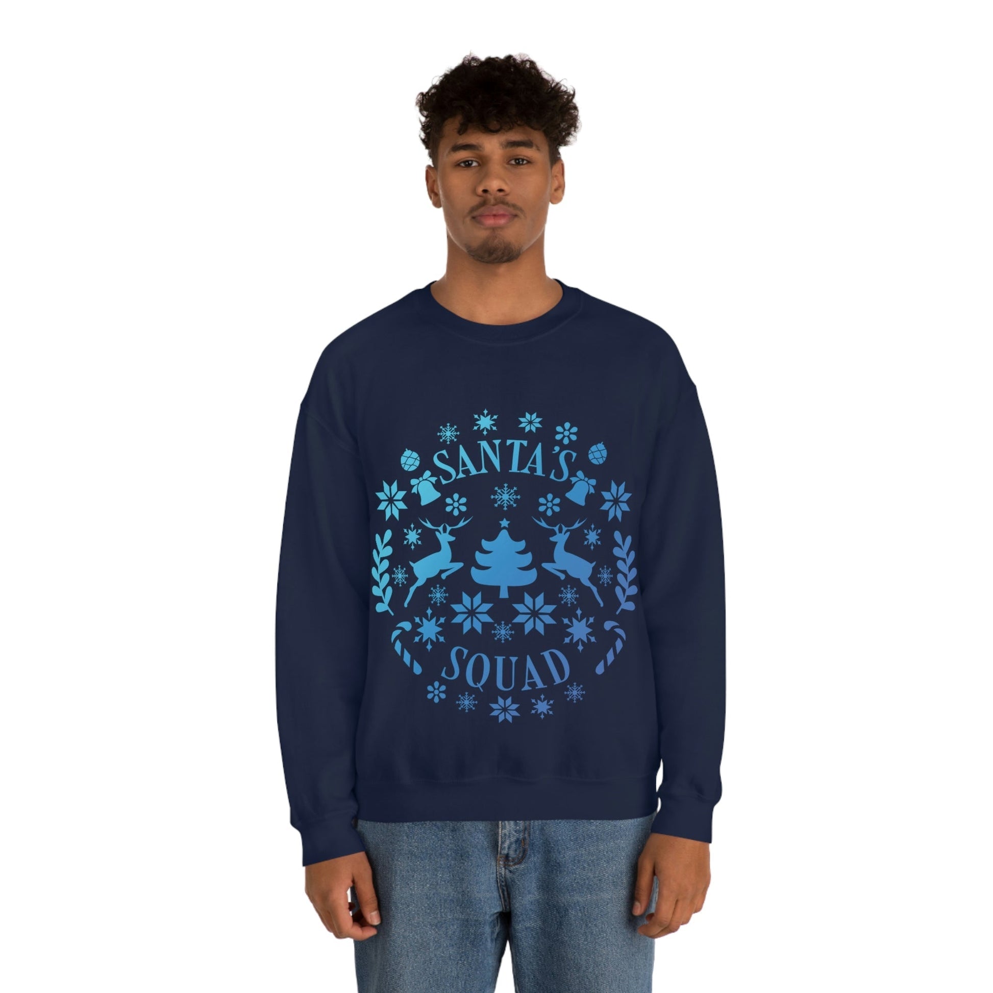 Santa Squad Merry Christmas Team Blue Design Unisex Heavy Blend™ Crewneck Sweatshirt Ichaku [Perfect Gifts Selection]