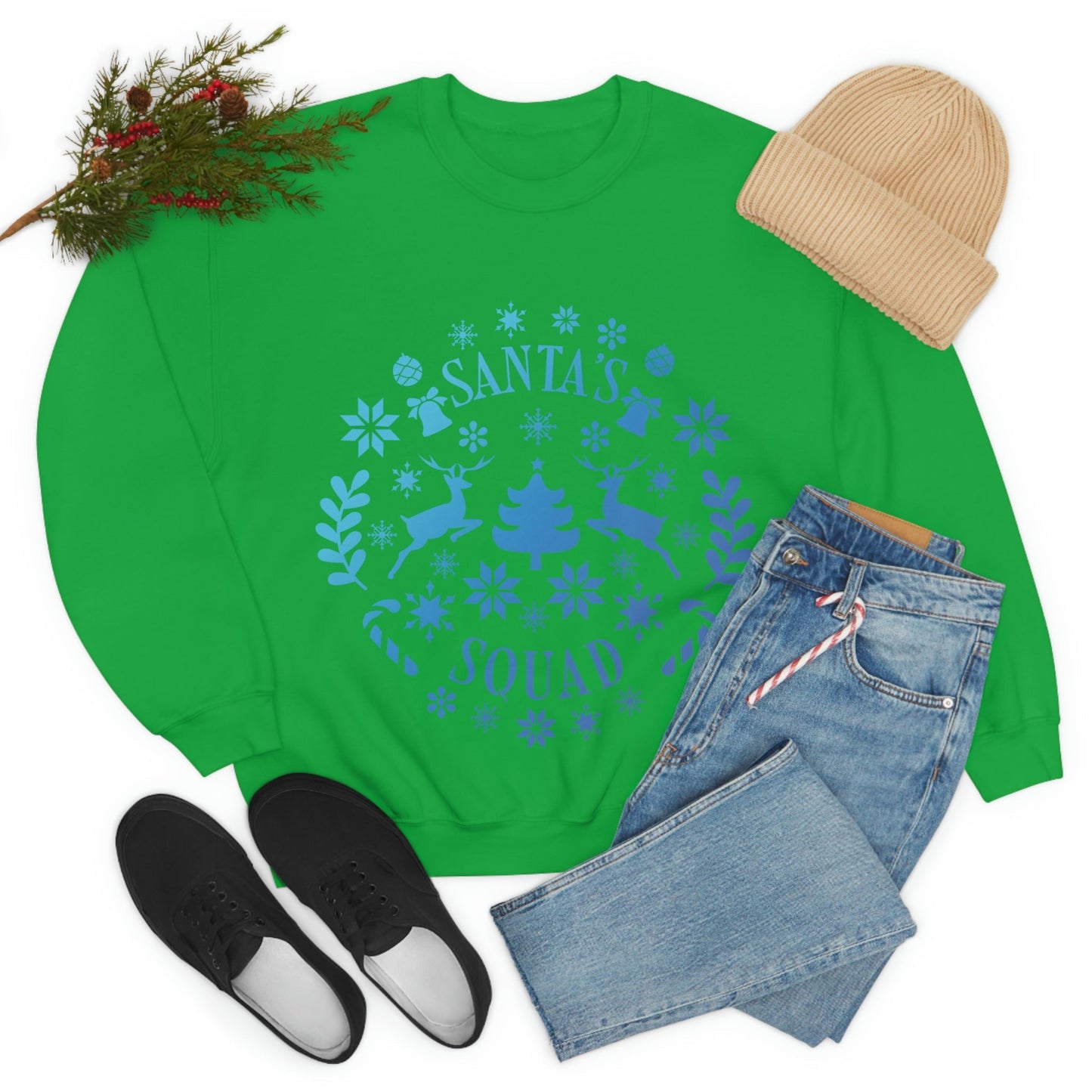 Santa Squad Merry Christmas Team Blue Design Unisex Heavy Blend™ Crewneck Sweatshirt Ichaku [Perfect Gifts Selection]