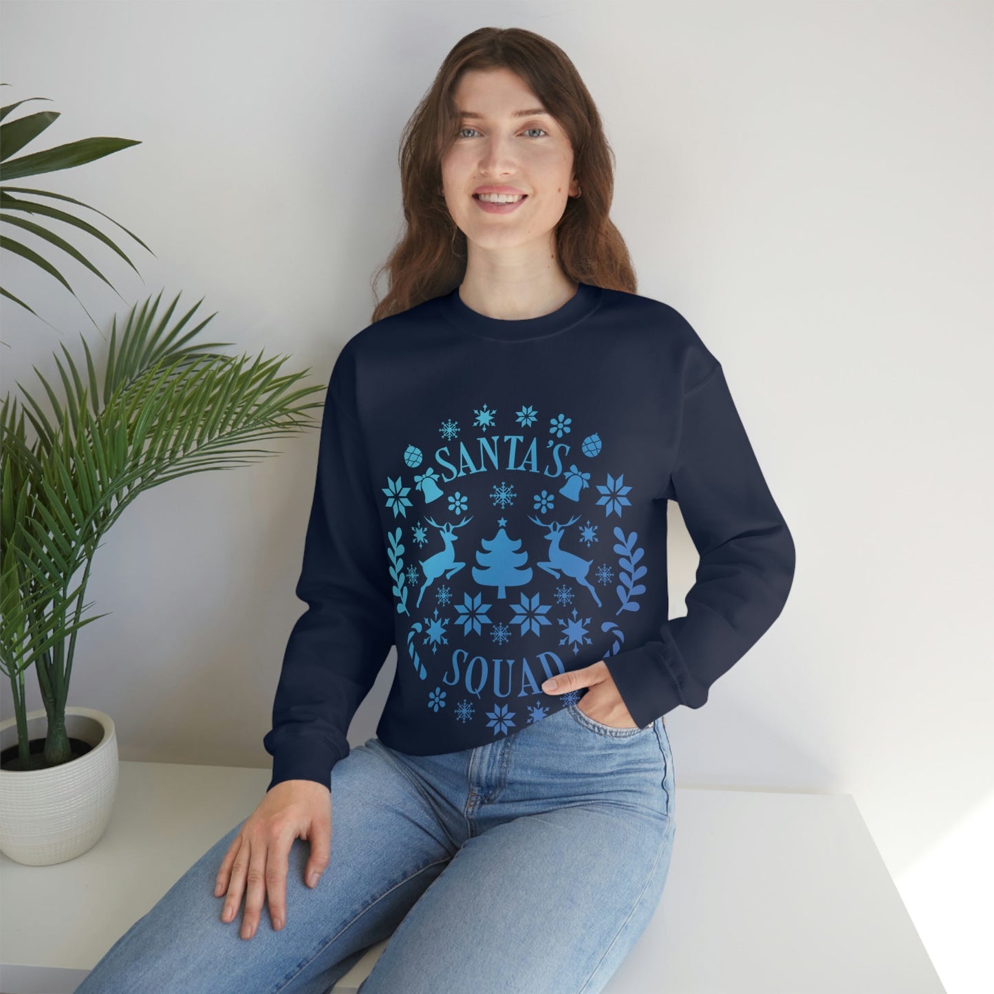 Santa Squad Merry Christmas Team Blue Design Unisex Heavy Blend™ Crewneck Sweatshirt Ichaku [Perfect Gifts Selection]