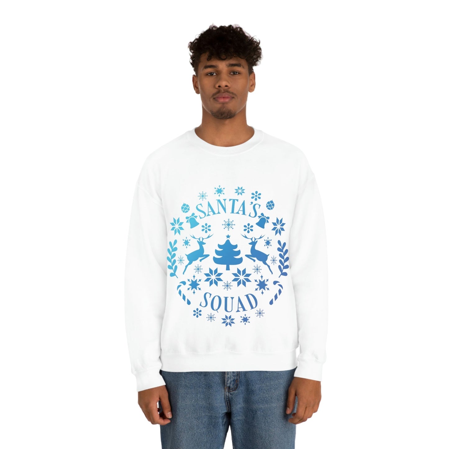 Santa Squad Merry Christmas Team Blue Design Unisex Heavy Blend™ Crewneck Sweatshirt Ichaku [Perfect Gifts Selection]