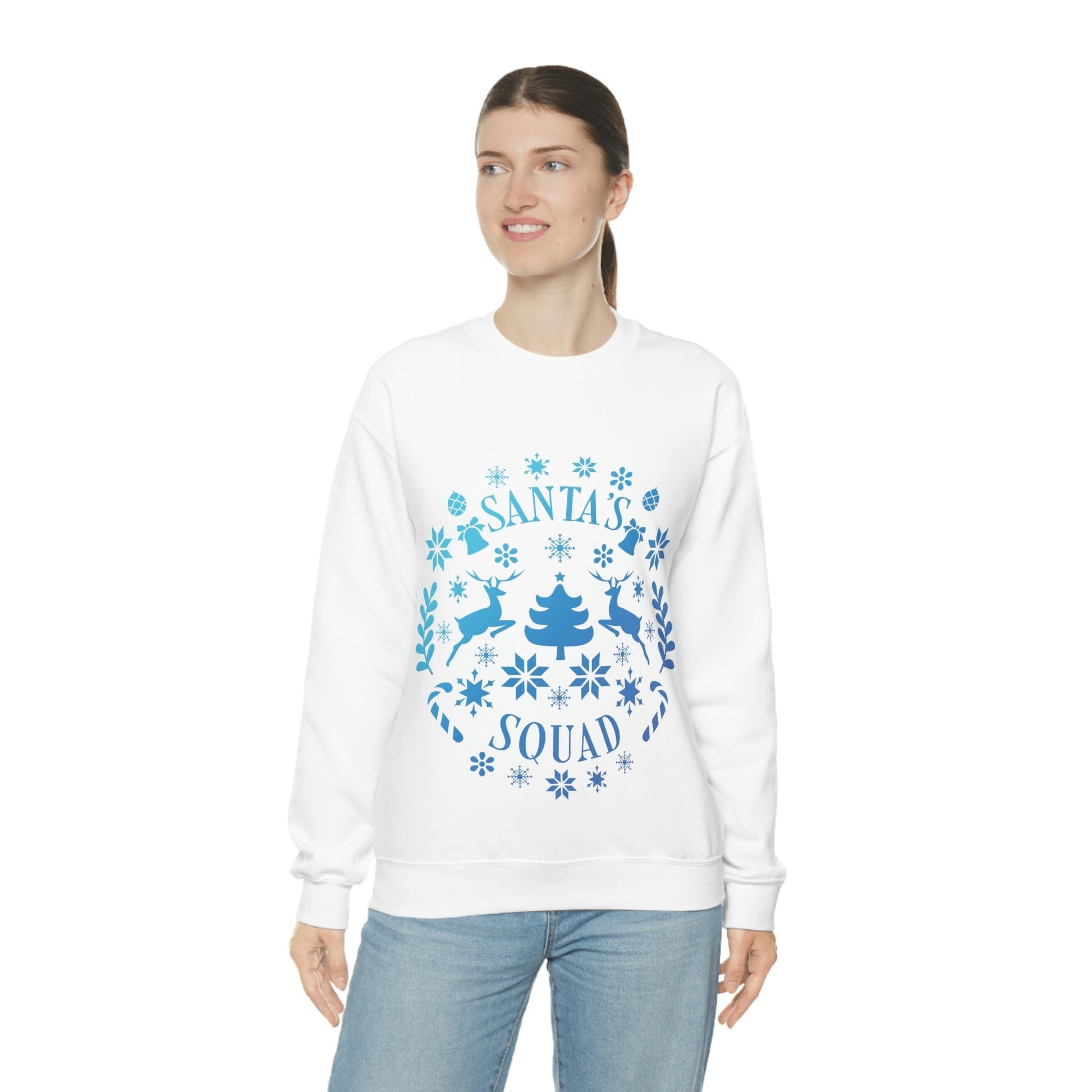 Santa Squad Merry Christmas Team Blue Design Unisex Heavy Blend™ Crewneck Sweatshirt Ichaku [Perfect Gifts Selection]